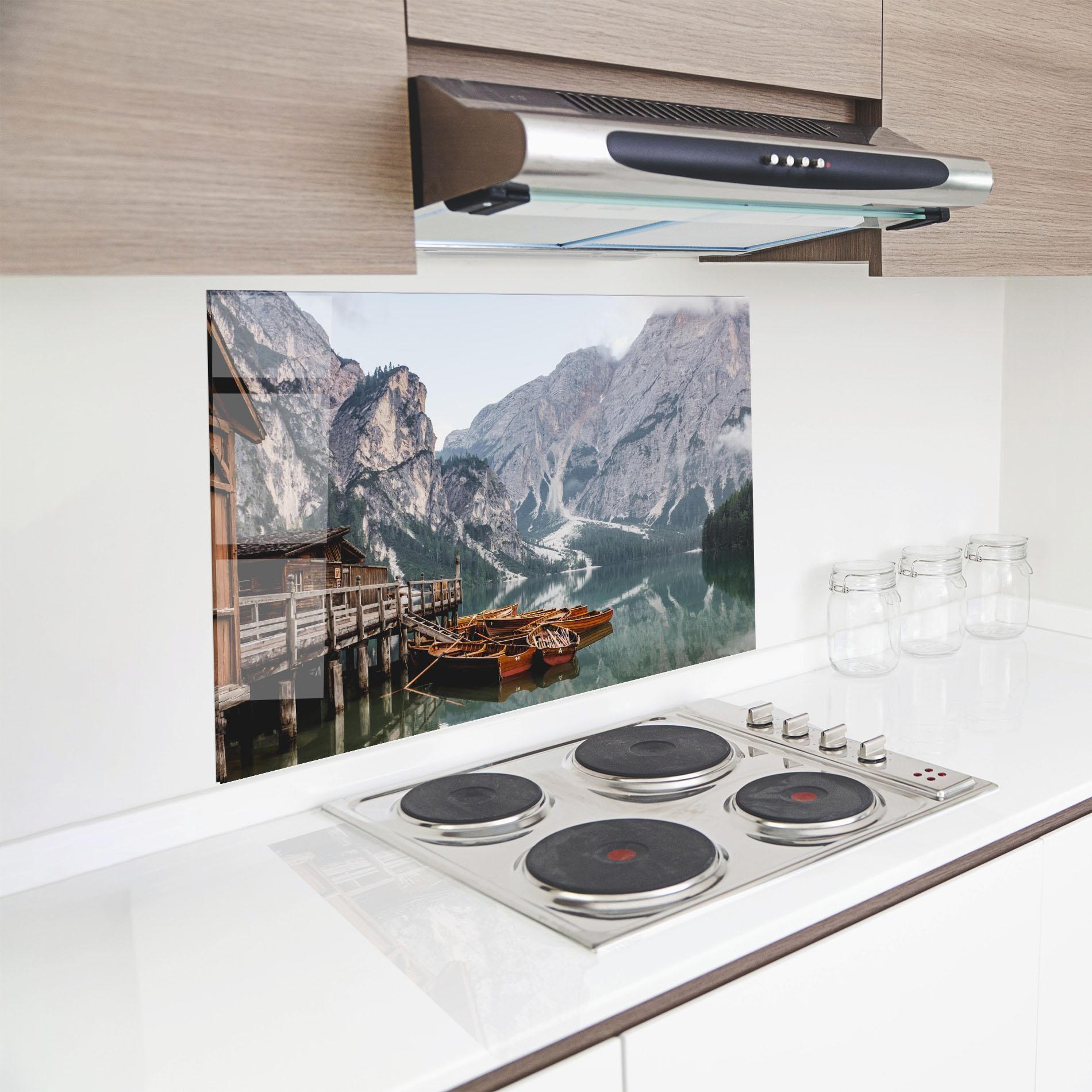 Panou Sticla Bucatarie Boat Lake Mountain mockup 8