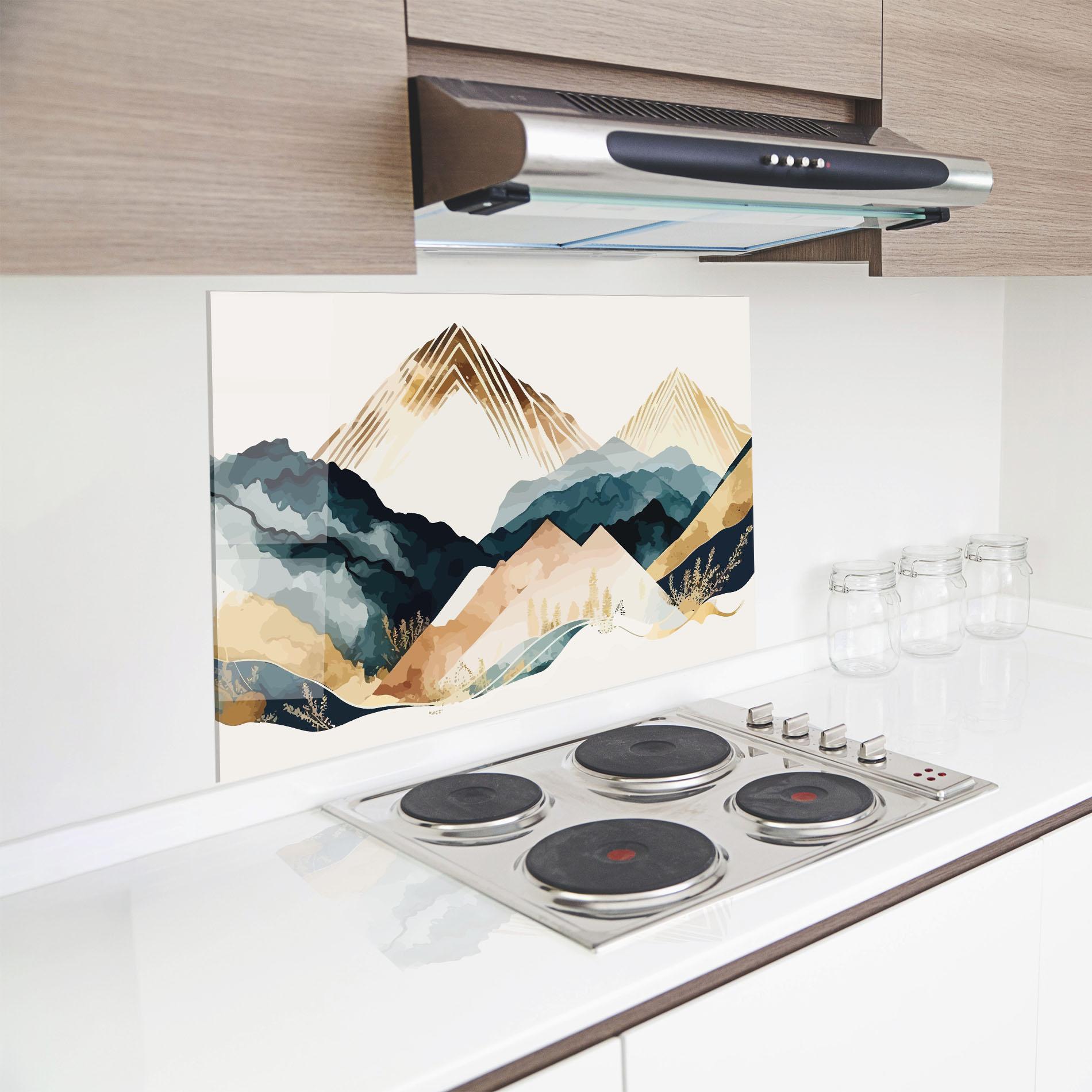 Panou Sticla Bucatarie Gold Green Mountain mockup 8