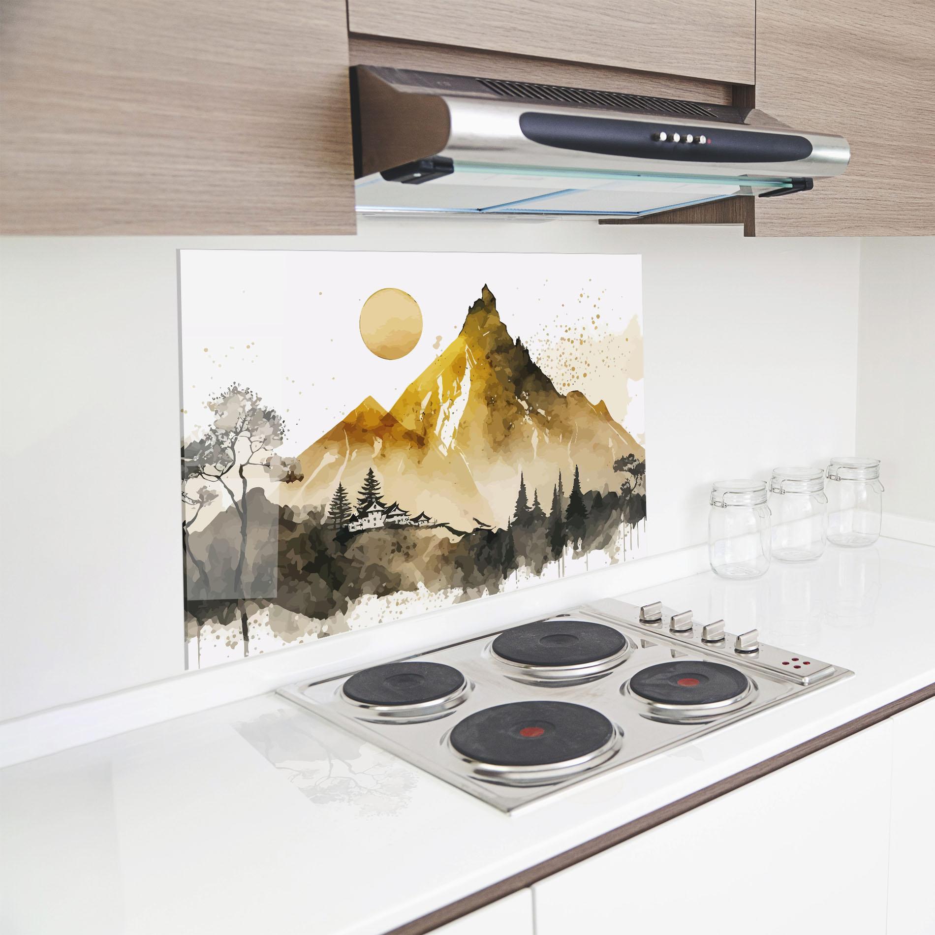 Panou Sticla Bucatarie Gold Mountain Art mockup 8