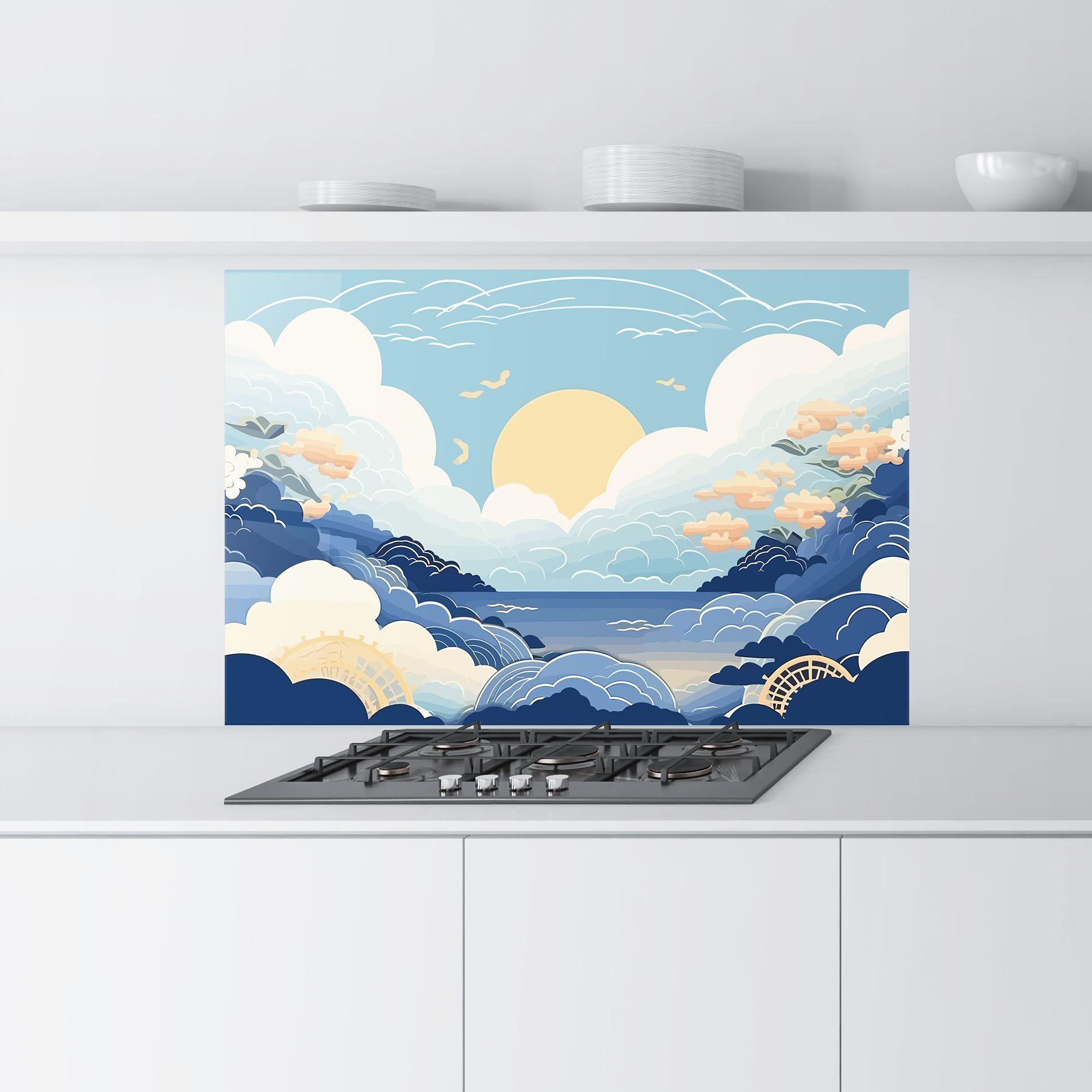 Panou Sticla Bucatarie Big White Clouds mockup 9