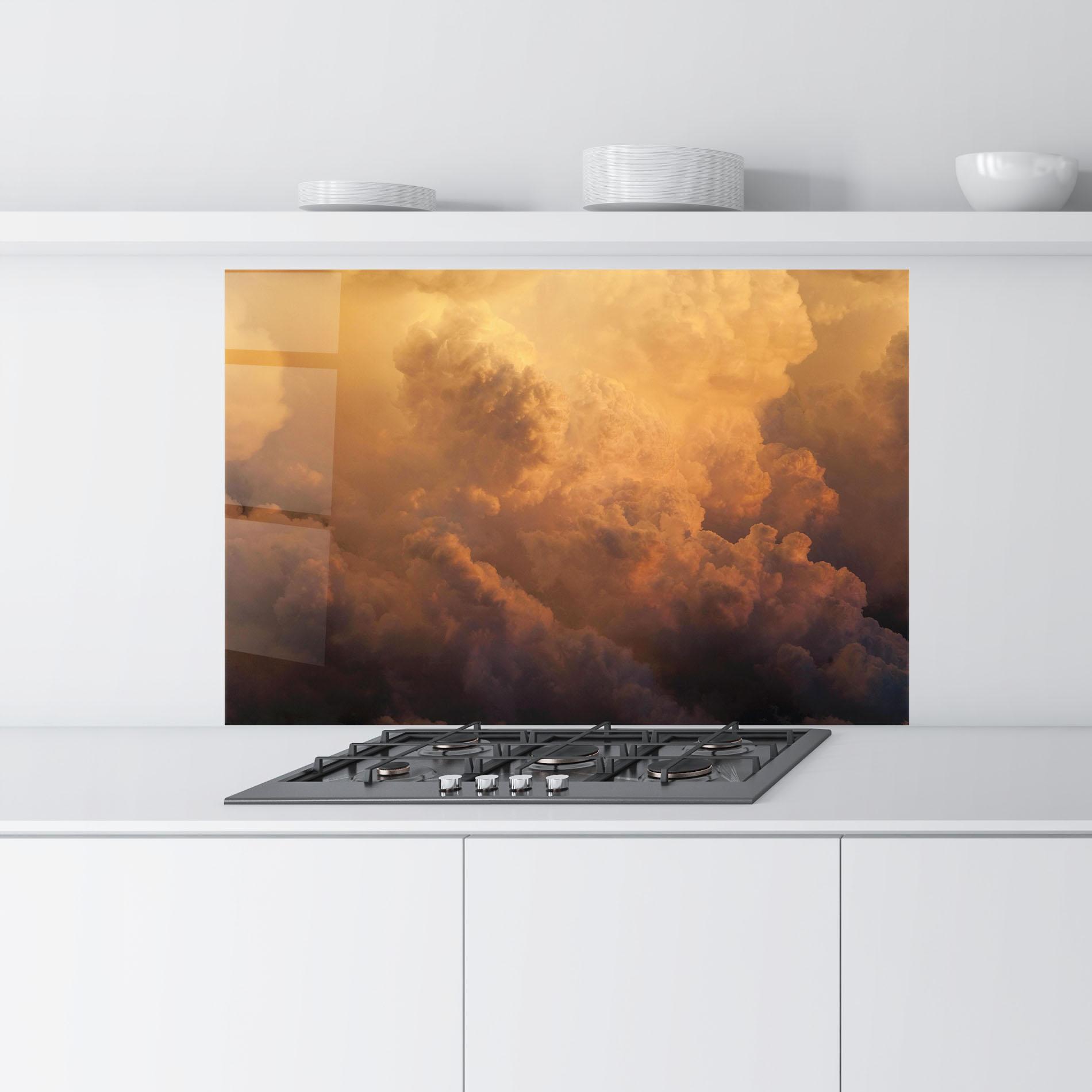 Panou Sticla Bucatarie Brown Orange Clouds mockup 9