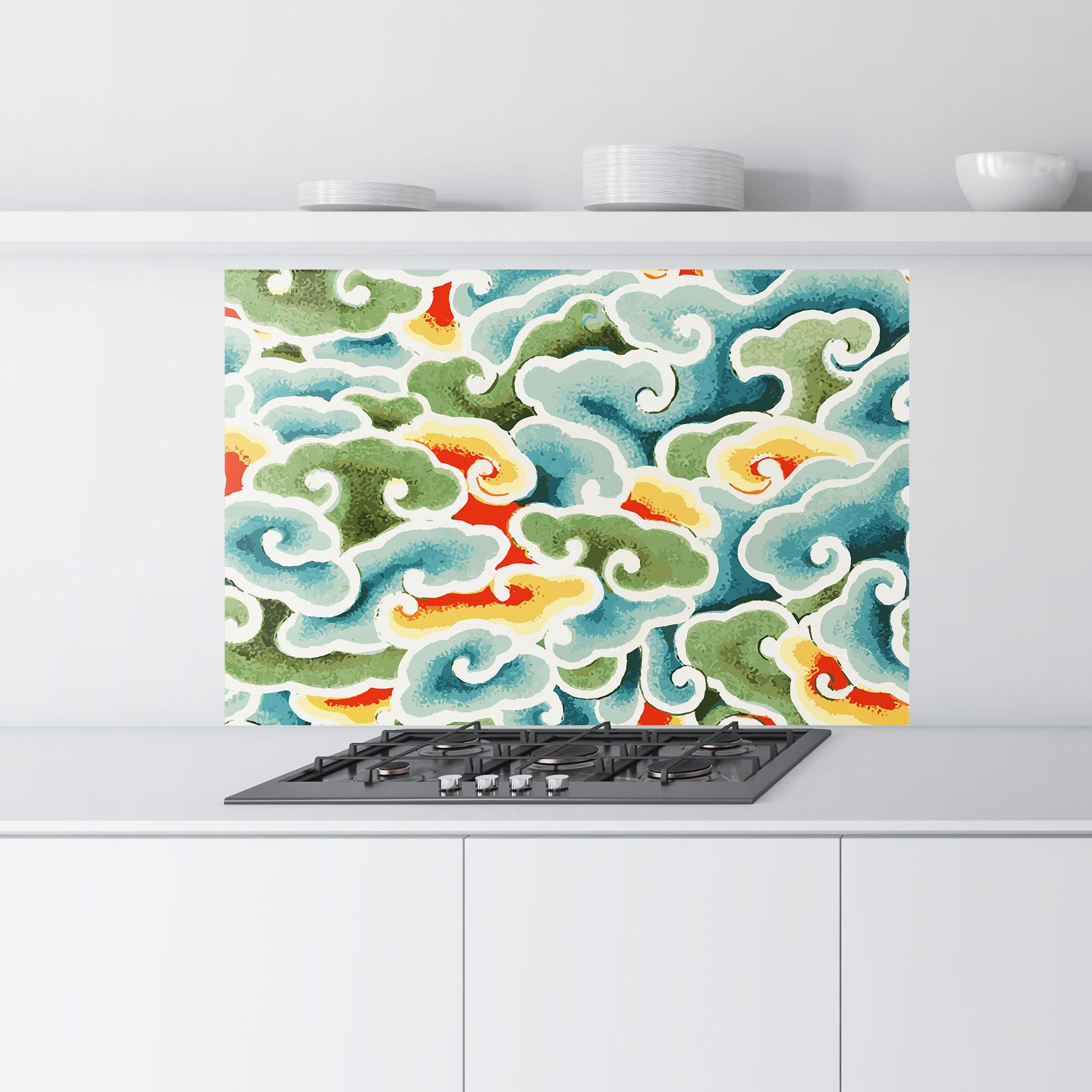 Panou Sticla Bucatarie Green Blue Clouds mockup 9