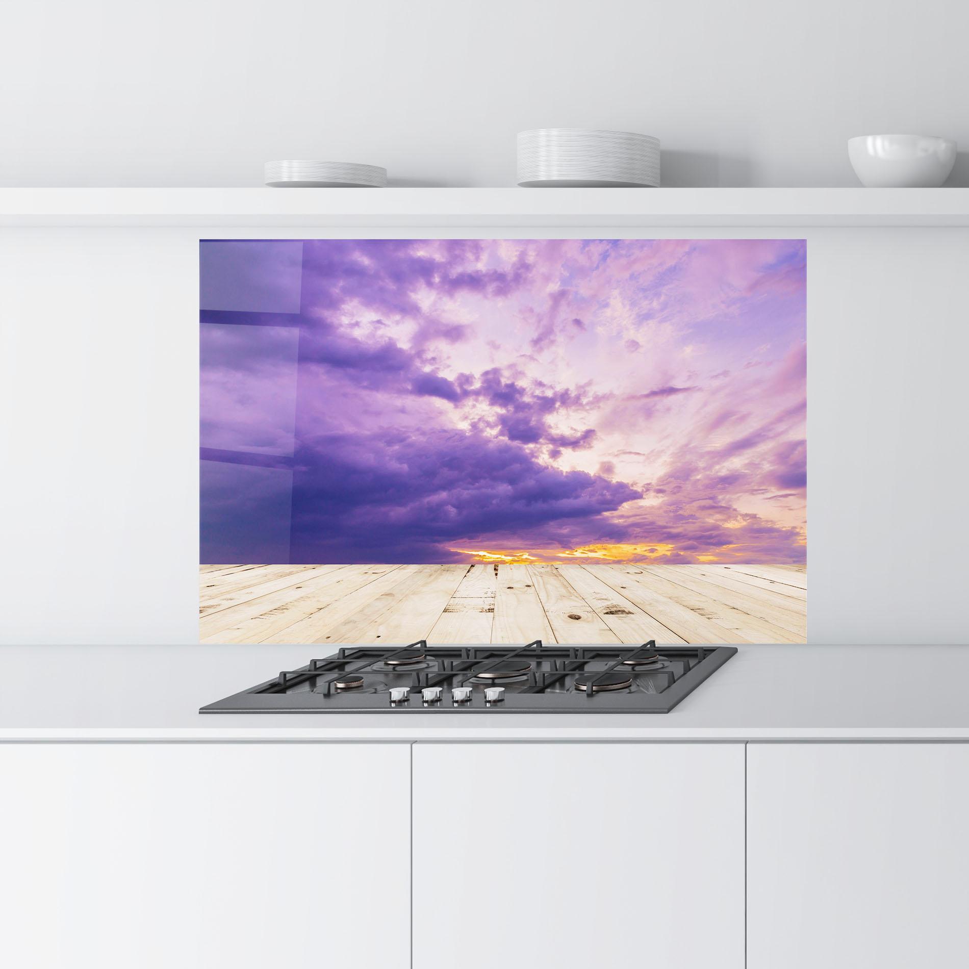 Panou Sticla Bucatarie Wood Table Clouds mockup 9