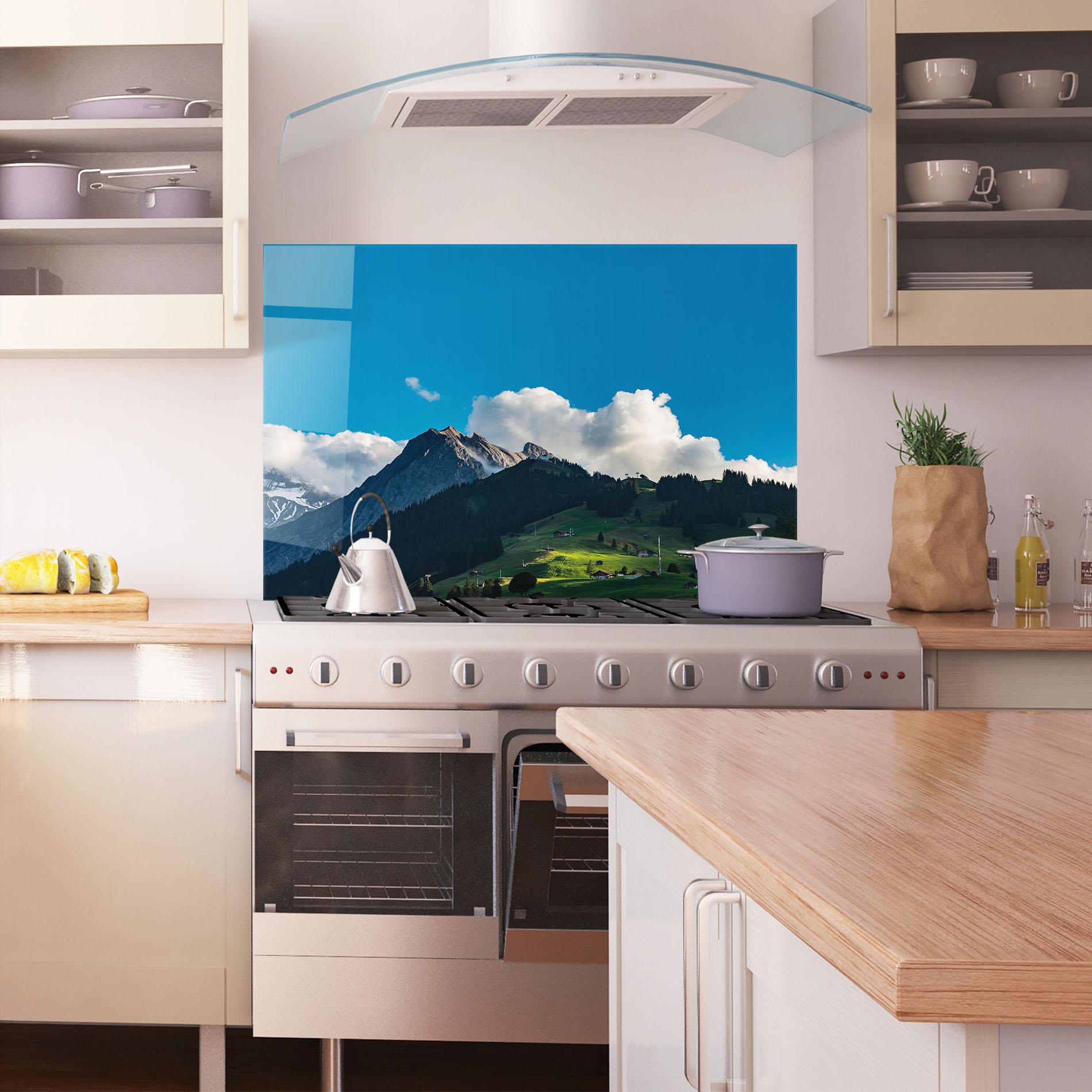 Panou Sticla Bucatarie Beautiful Mountain Cloud View mockup 1