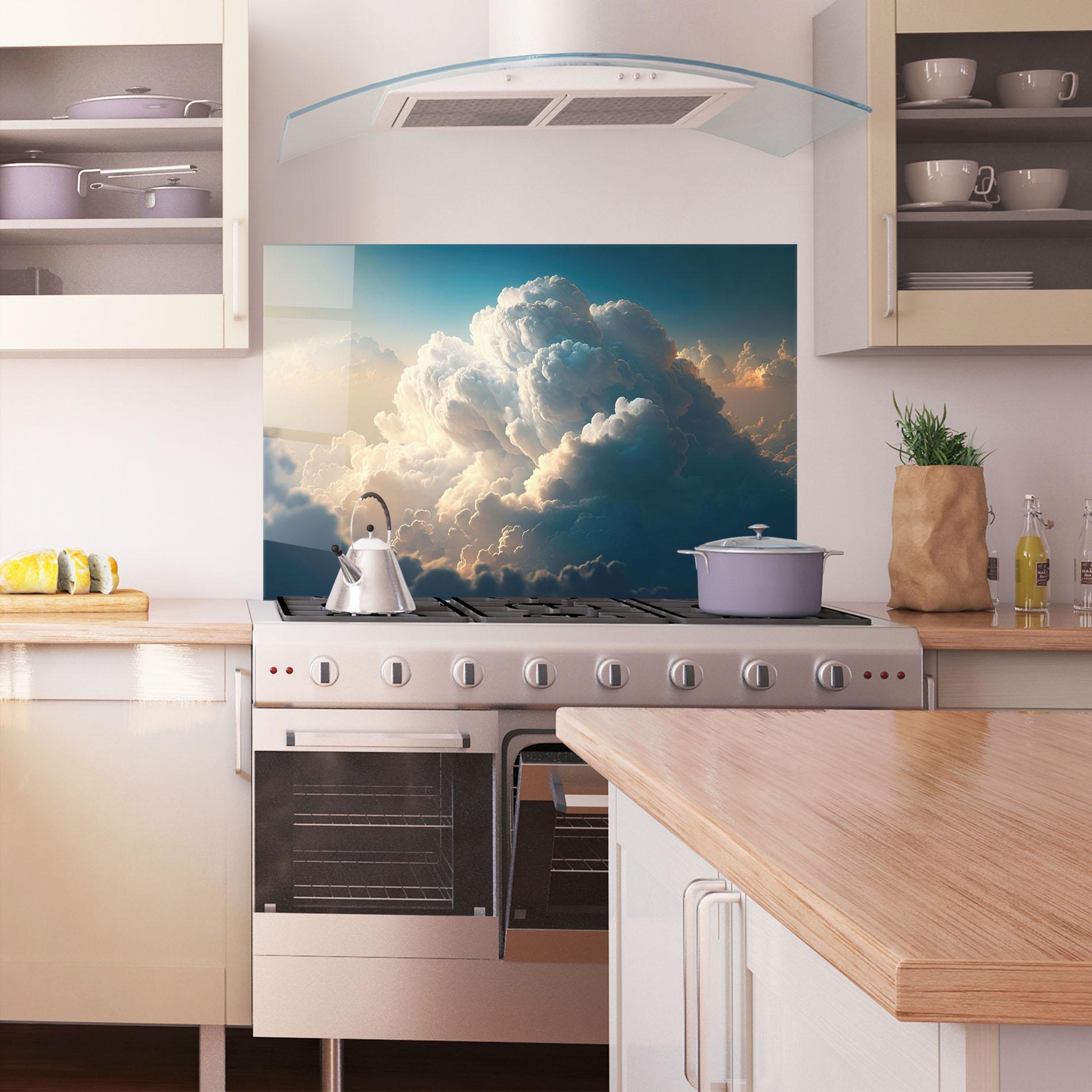 Panou Sticla Bucatarie Big Puffy Clouds mockup 1
