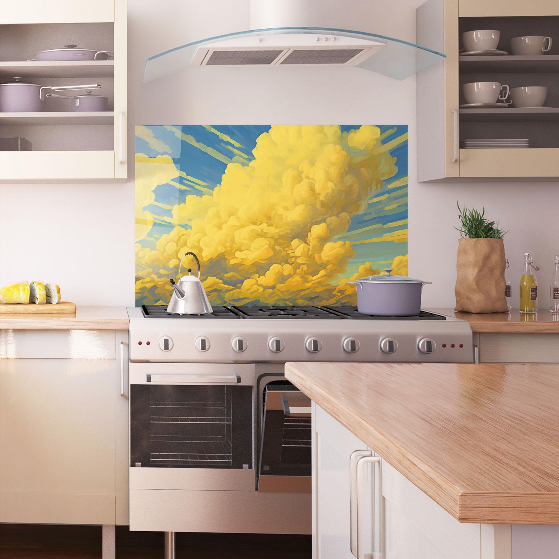 Panou Sticla Bucatarie Big Yellow Cloud Art mockup 1