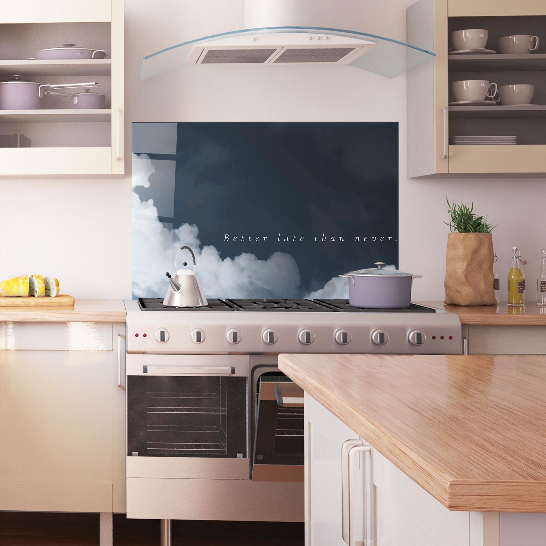 Panou Sticla Bucatarie Clouds Text Black mockup 1