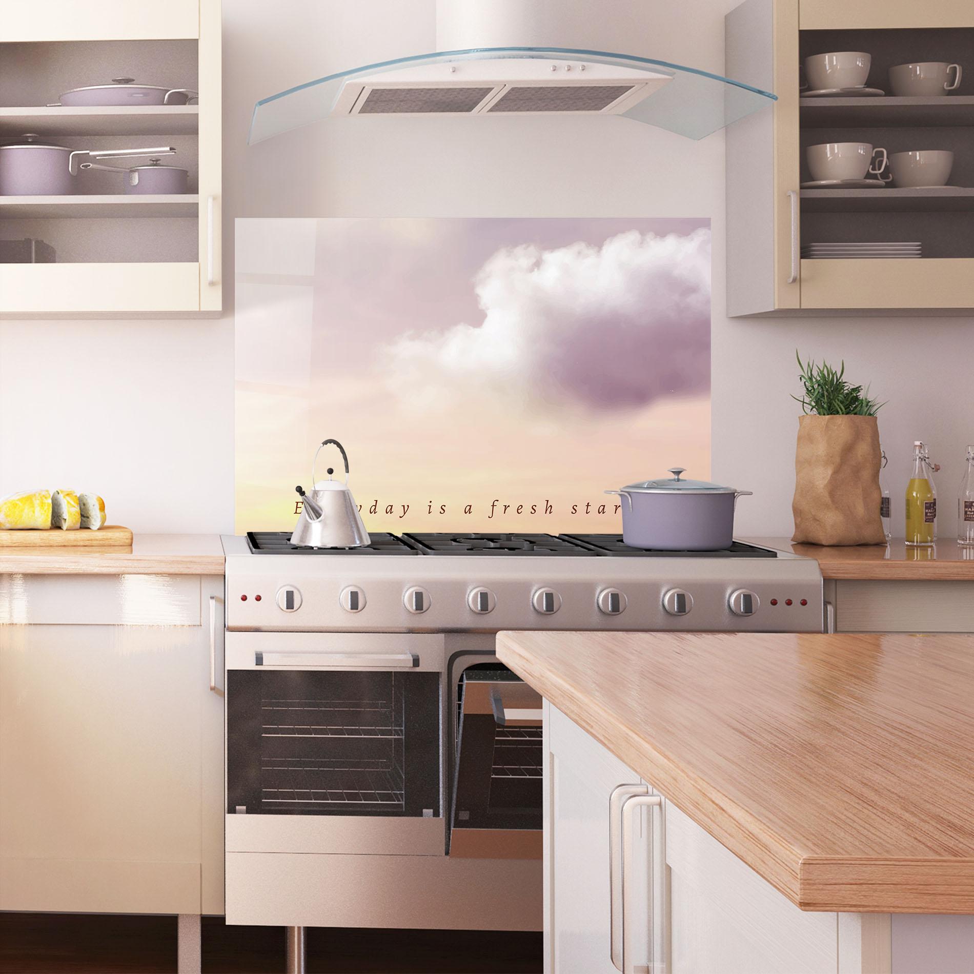 Panou Sticla Bucatarie Clouds Text Cream mockup 1