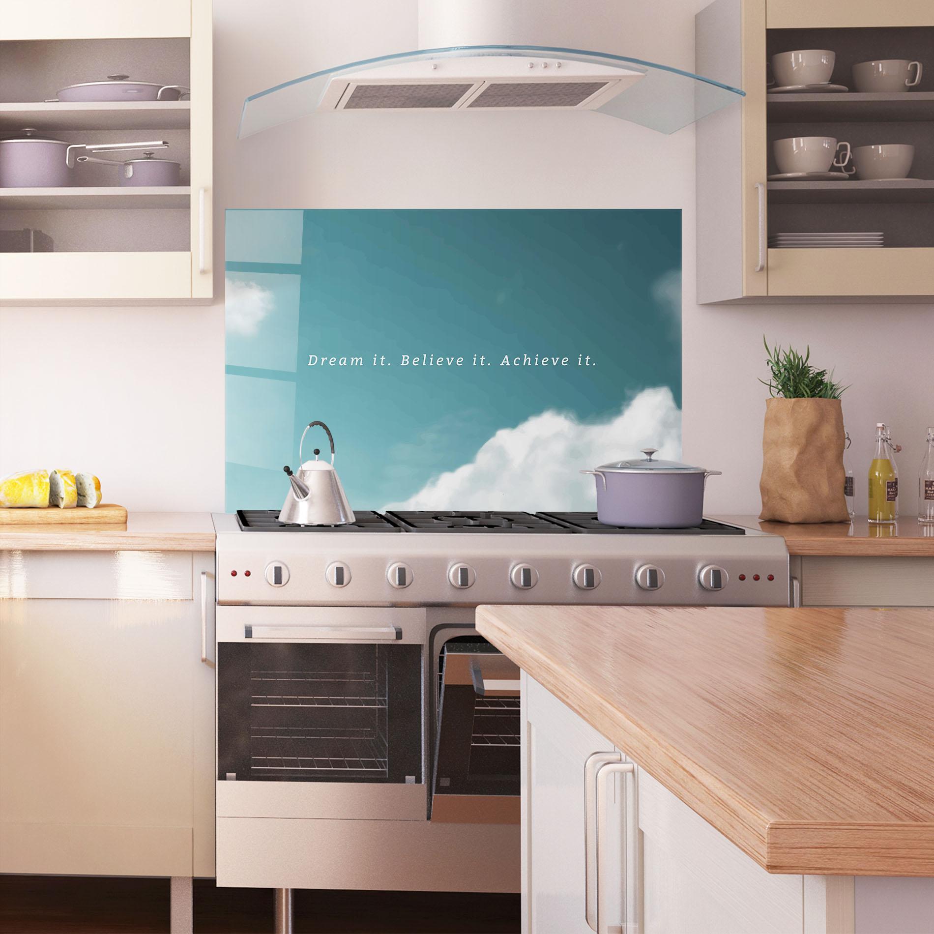 Panou Sticla Bucatarie Clouds Text Green mockup 1