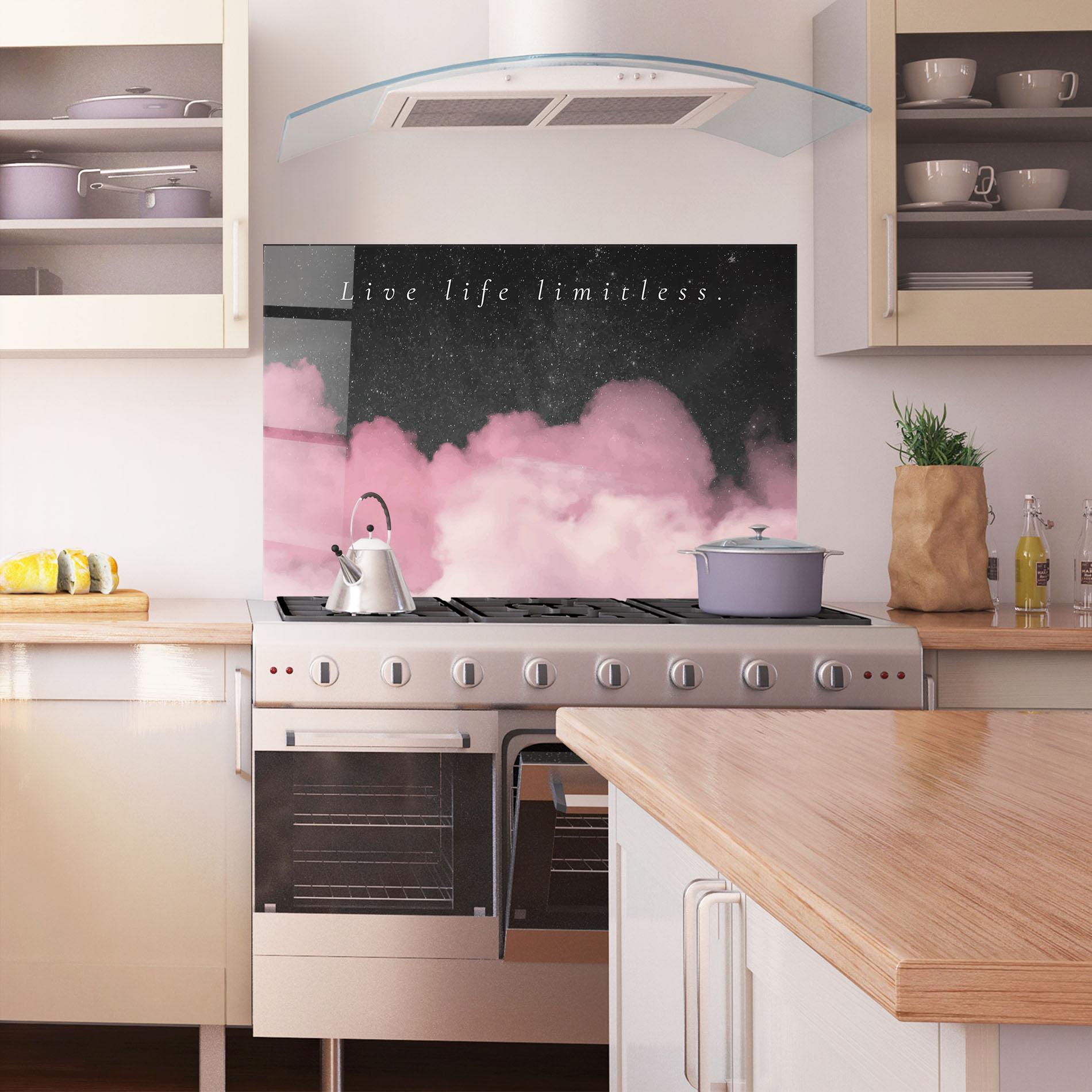 Panou Sticla Bucatarie Clouds Text Pink mockup 1