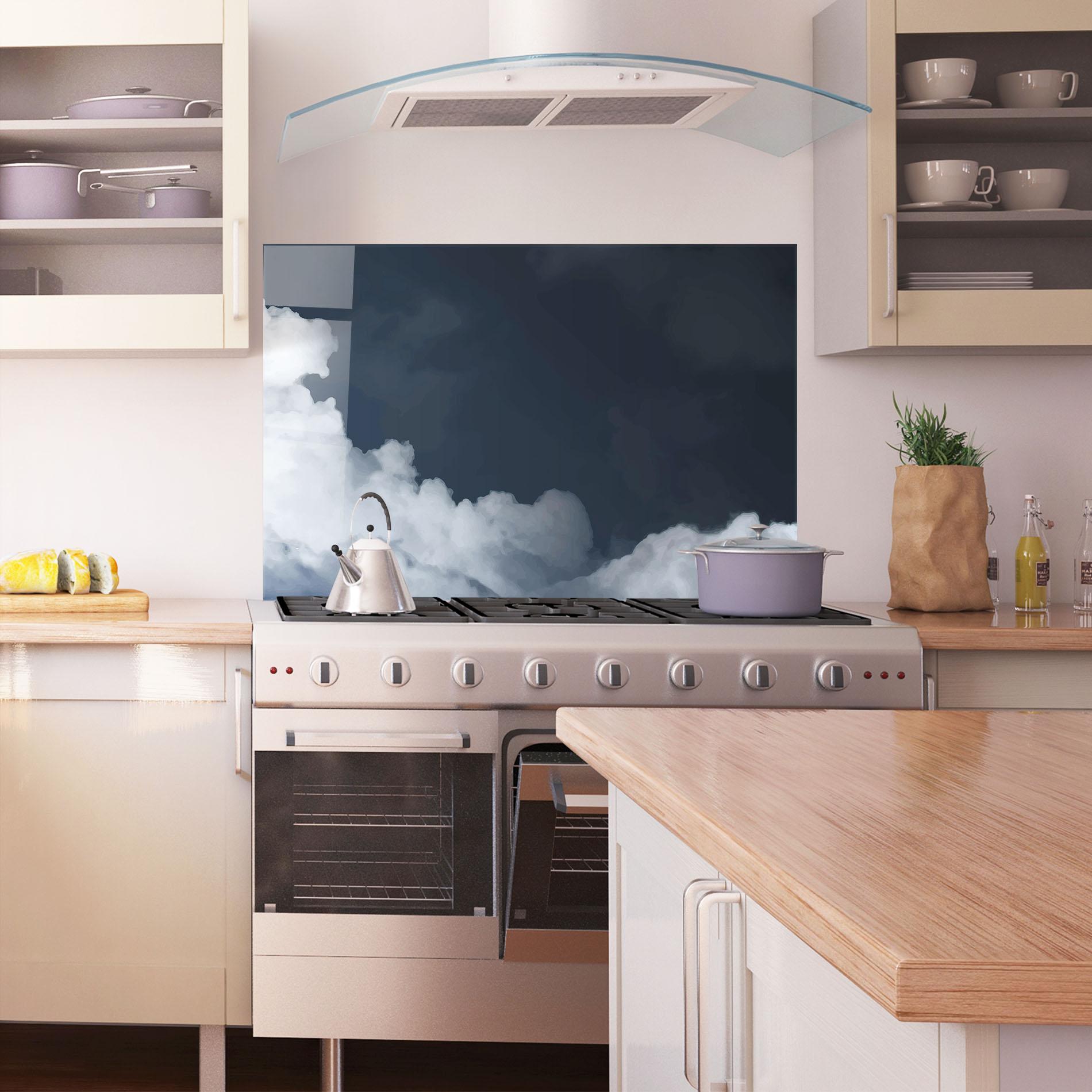 Panou Sticla Bucatarie Clouds Watercolor Black mockup 1