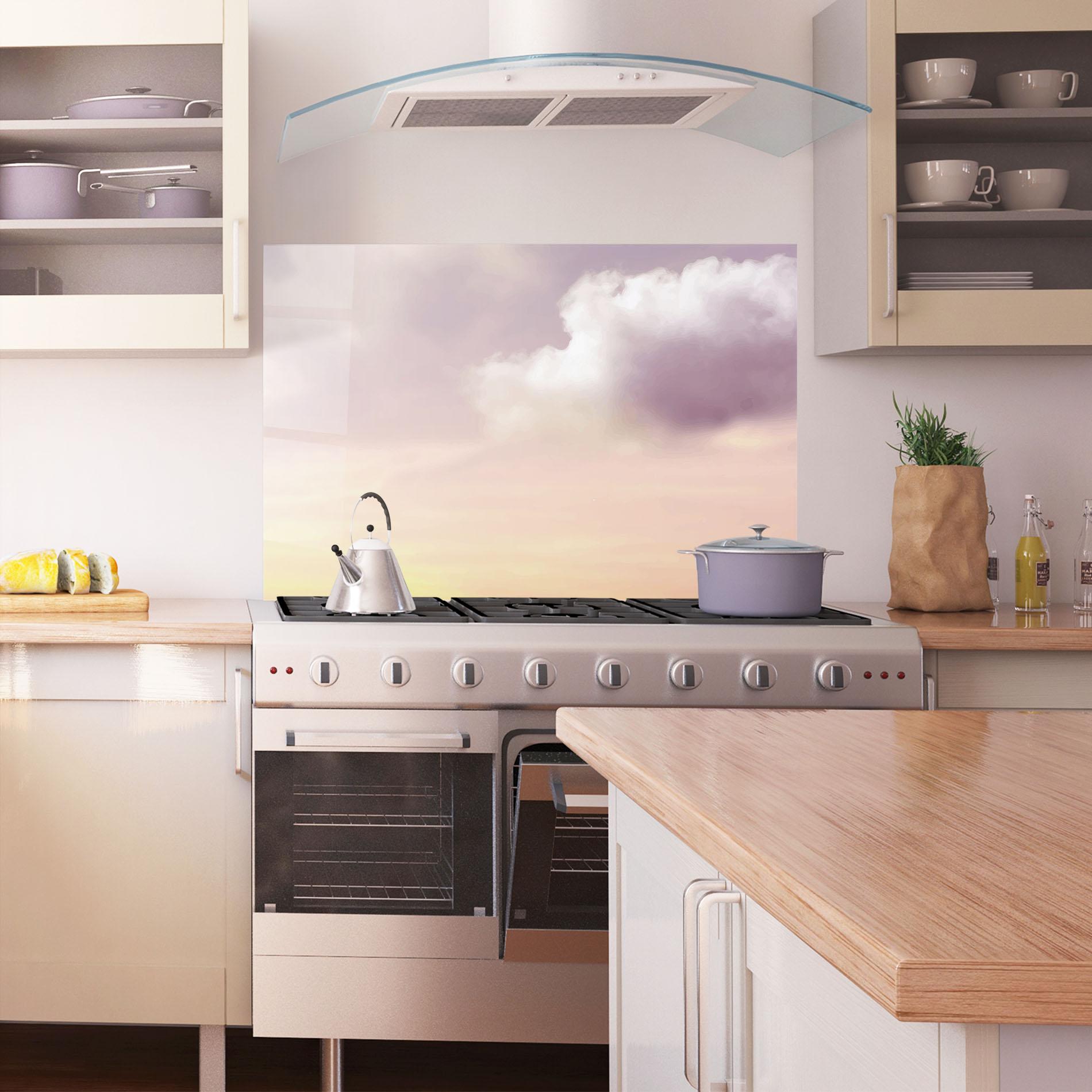 Panou Sticla Bucatarie Clouds Watercolor Cream mockup 1