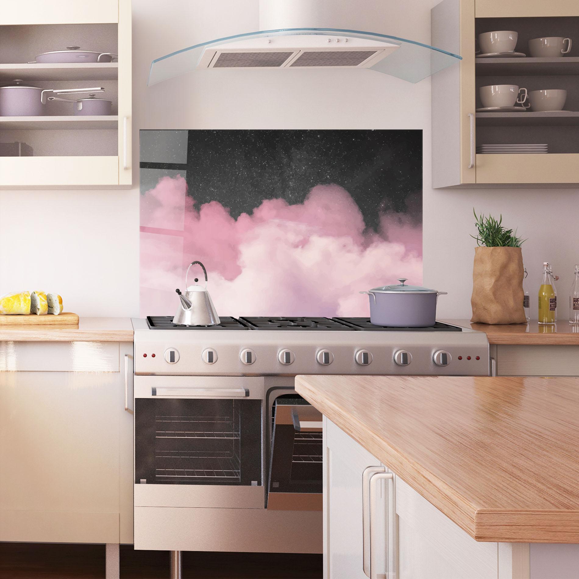 Panou Sticla Bucatarie Clouds Watercolor Purple mockup 1