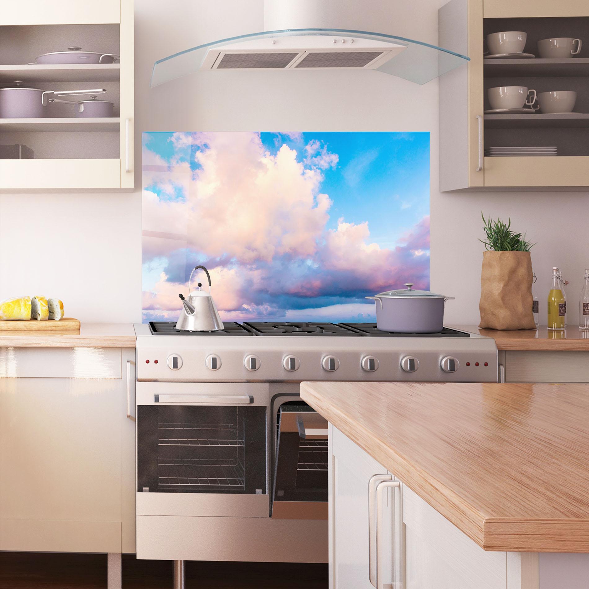 Panou Sticla Bucatarie Dreamy Pink Clouds mockup 1