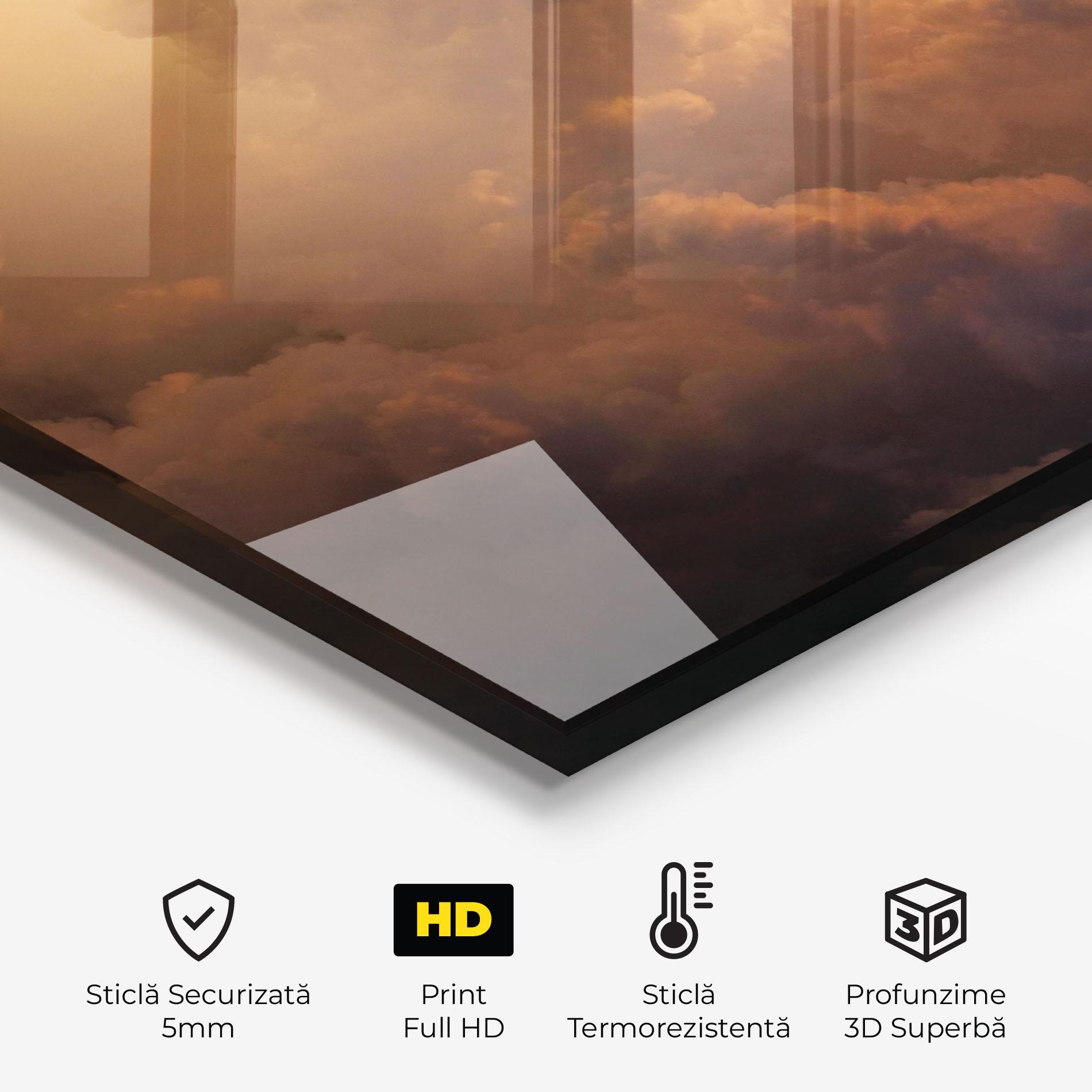 Panou Sticla Bucatarie Brown Orange Clouds mockup 2