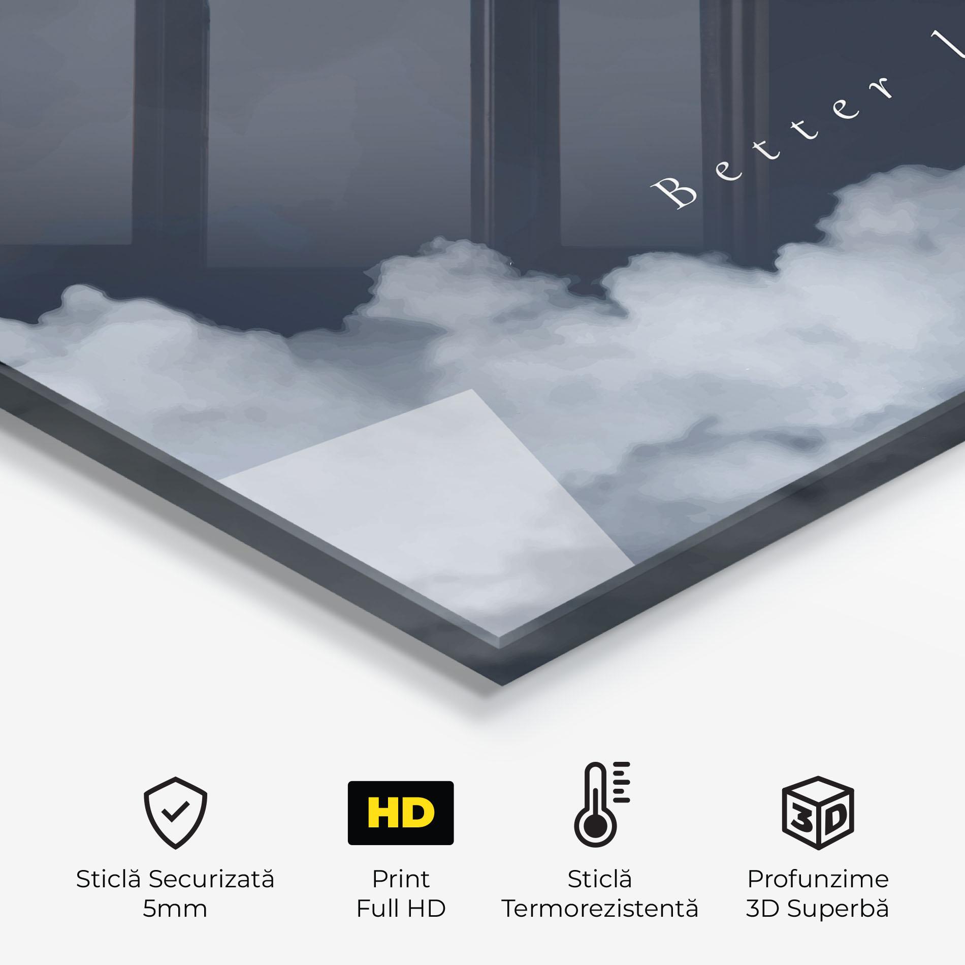 Panou Sticla Bucatarie Clouds Text Black mockup 2