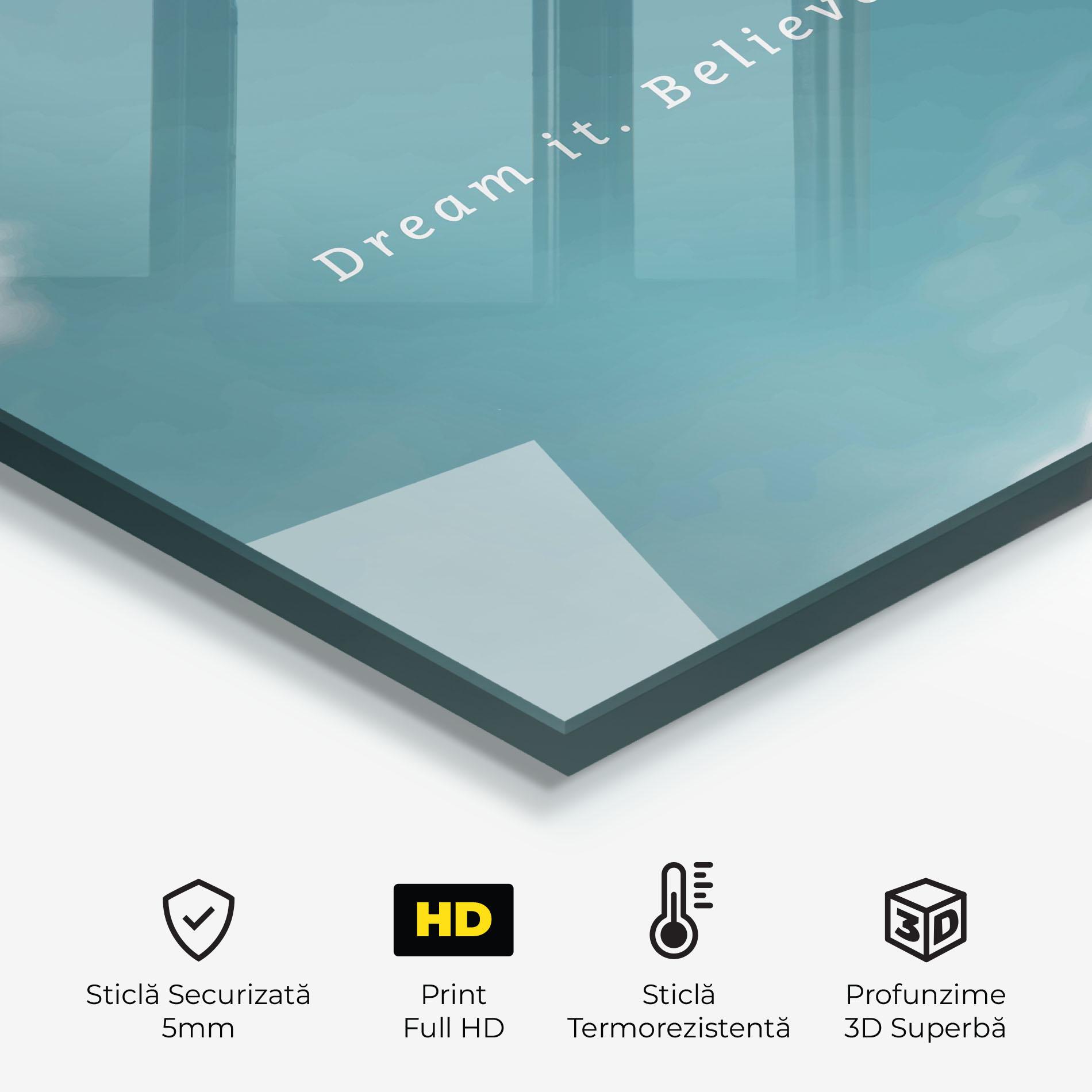 Panou Sticla Bucatarie Clouds Text Green mockup 2