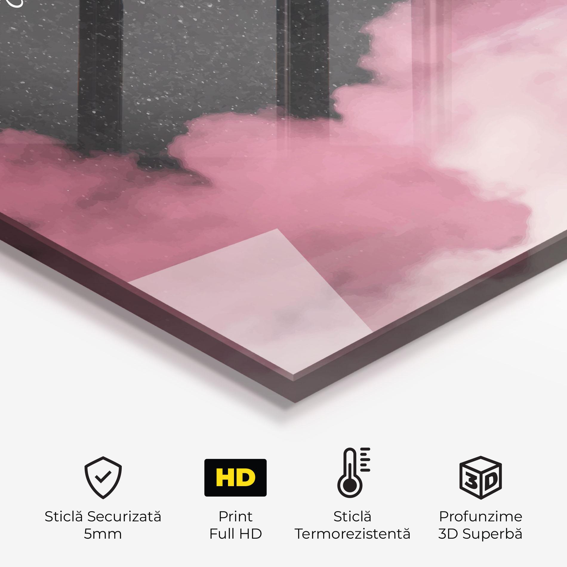 Panou Sticla Bucatarie Clouds Text Pink mockup 2