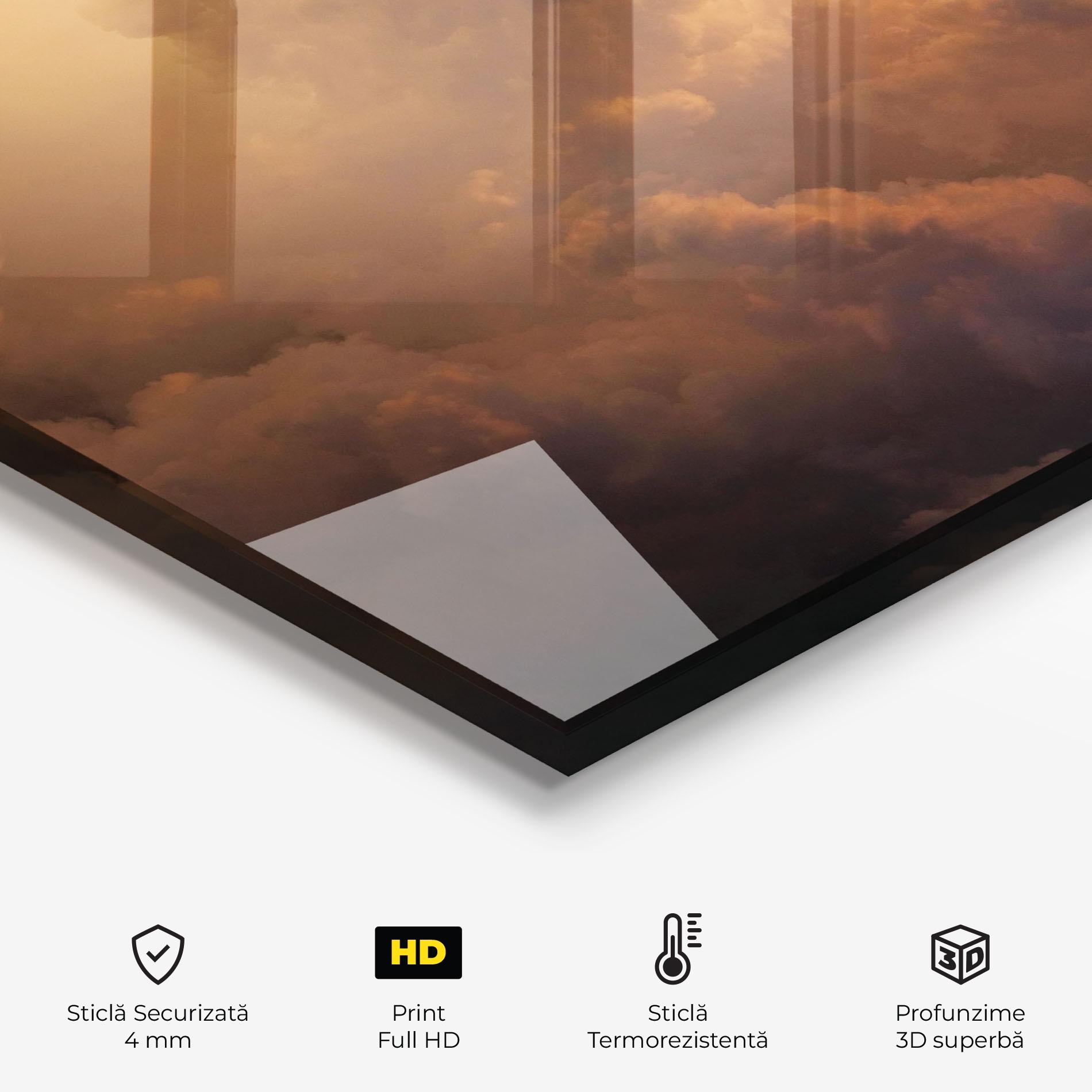 Panou Sticla Bucatarie Brown Orange Clouds mockup 2