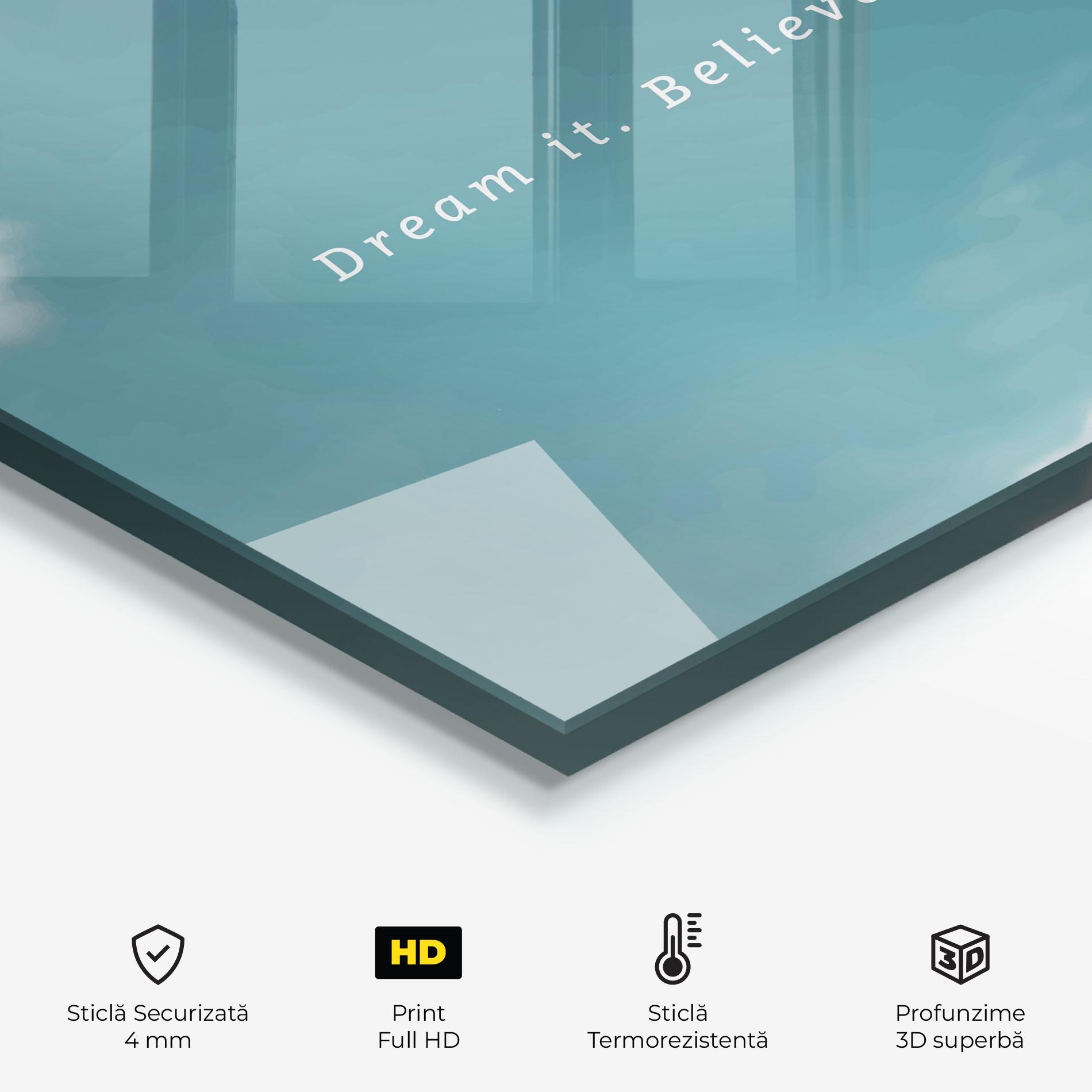 Panou Sticla Bucatarie Clouds Text Green mockup 2