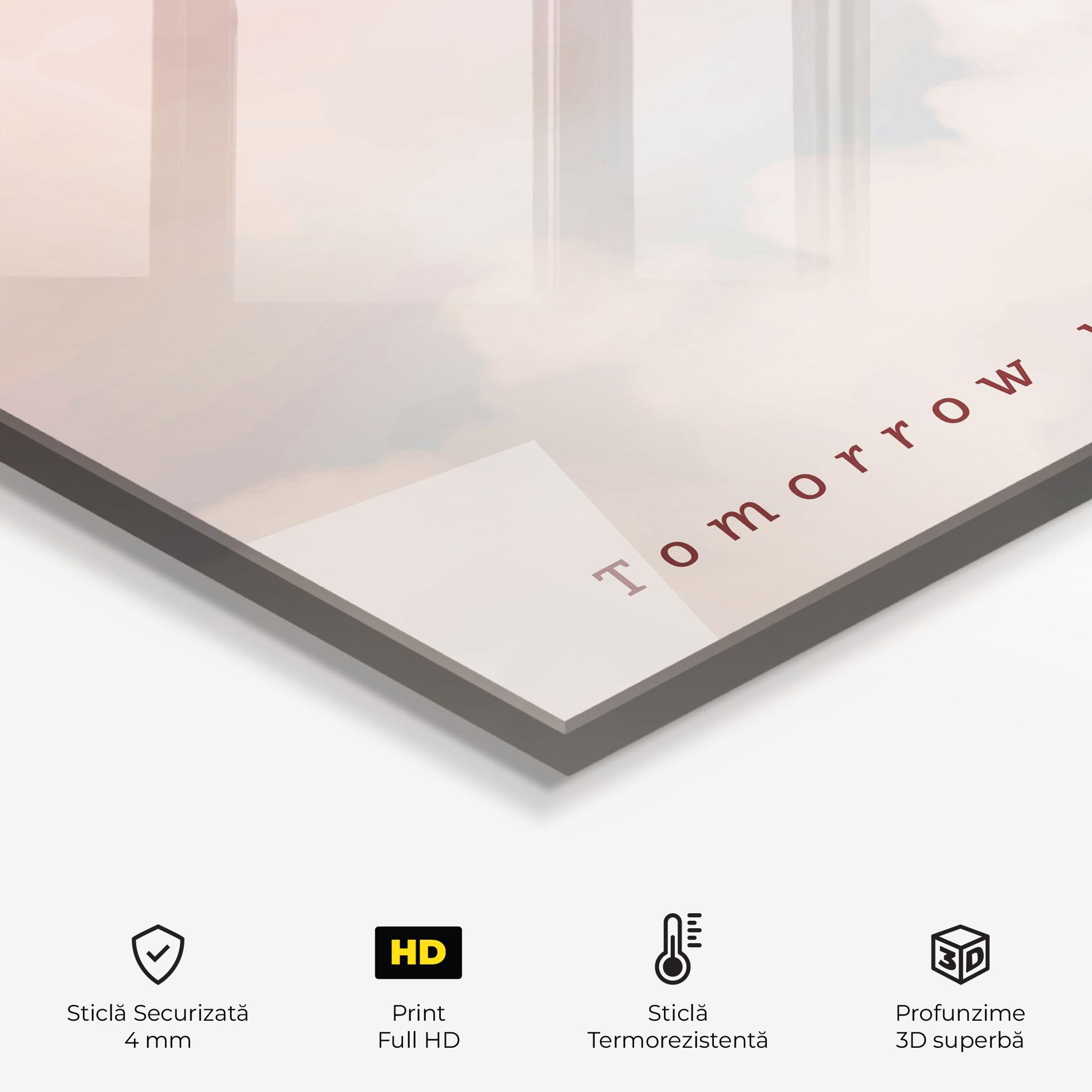 Panou Sticla Bucatarie Clouds Text Pink Blue mockup 2