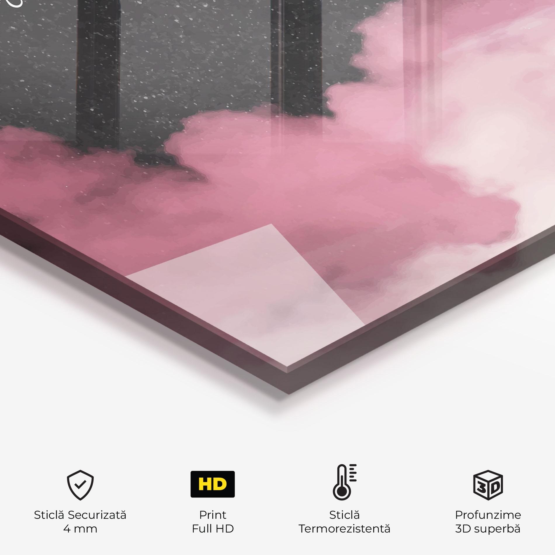 Panou Sticla Bucatarie Clouds Text Pink mockup 2