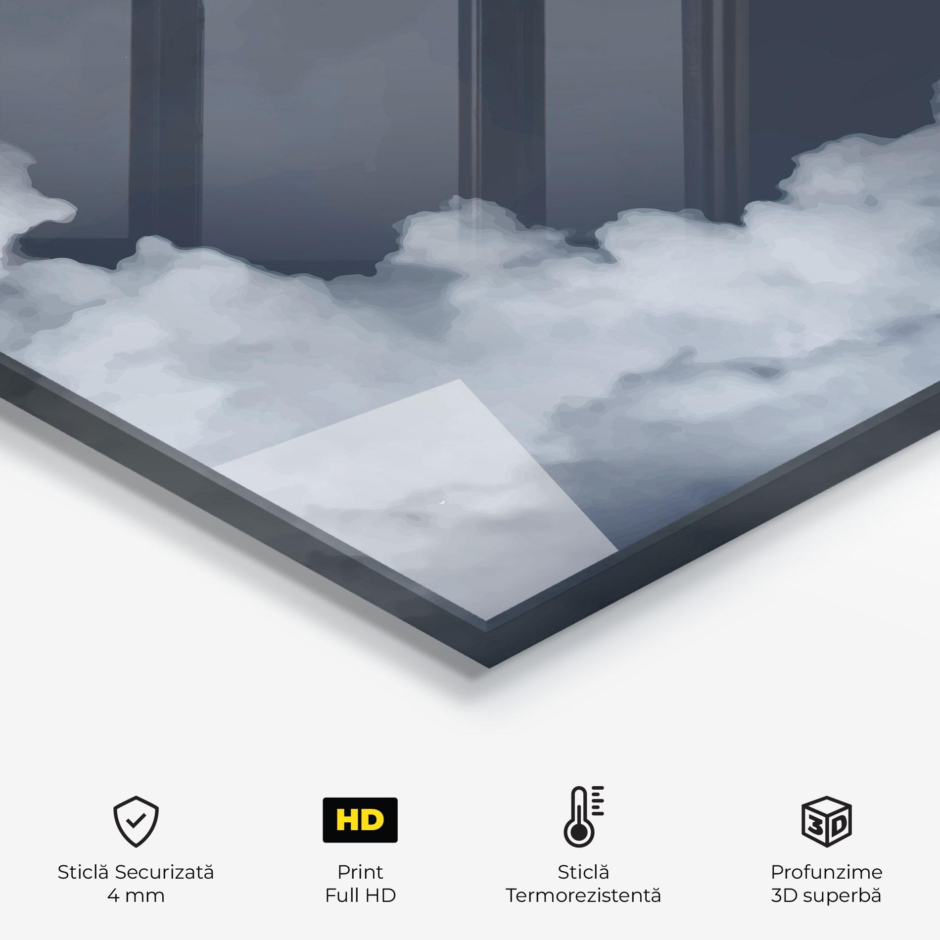 Panou Sticla Bucatarie Clouds Watercolor Black mockup 2