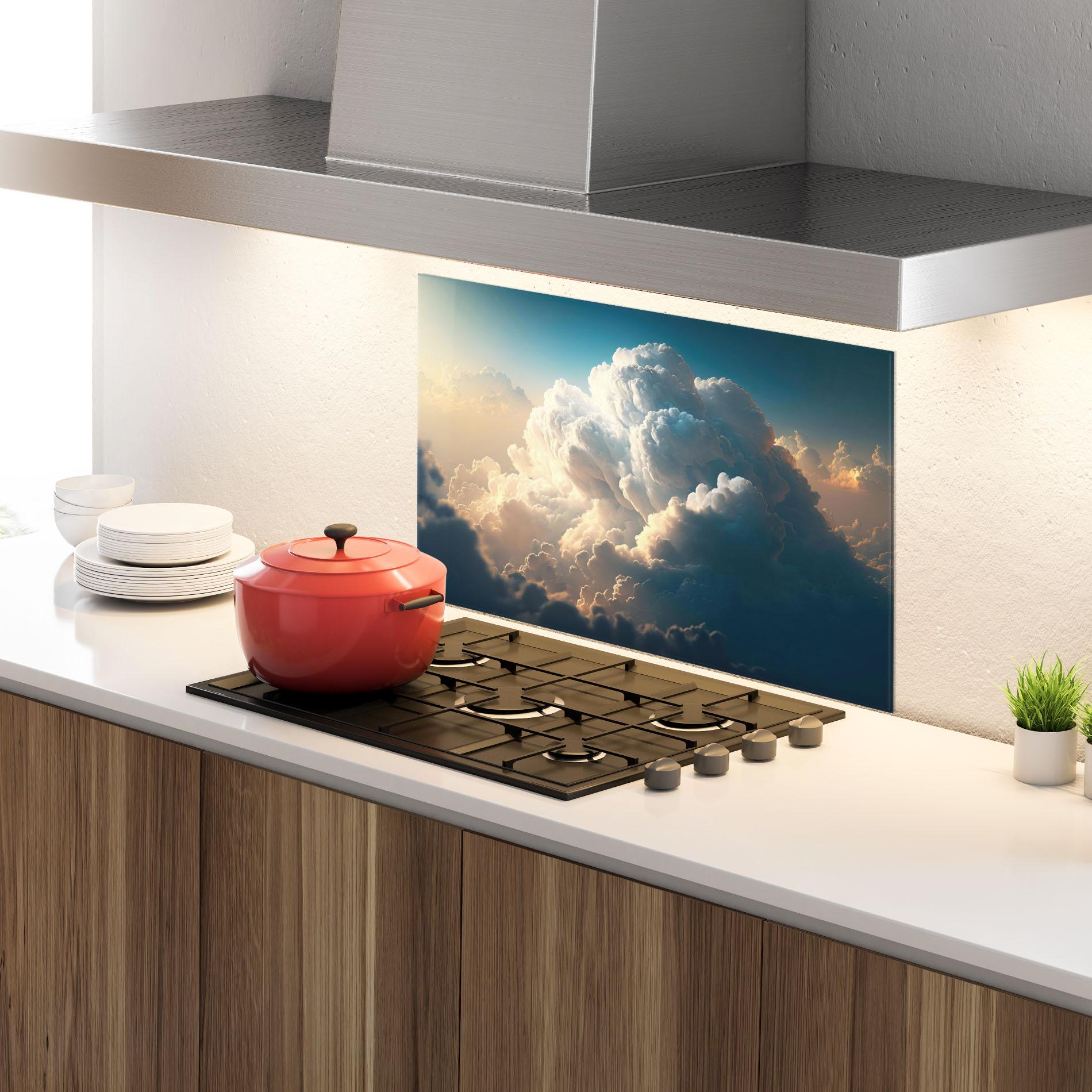 Panou Sticla Bucatarie Big Puffy Clouds mockup 4