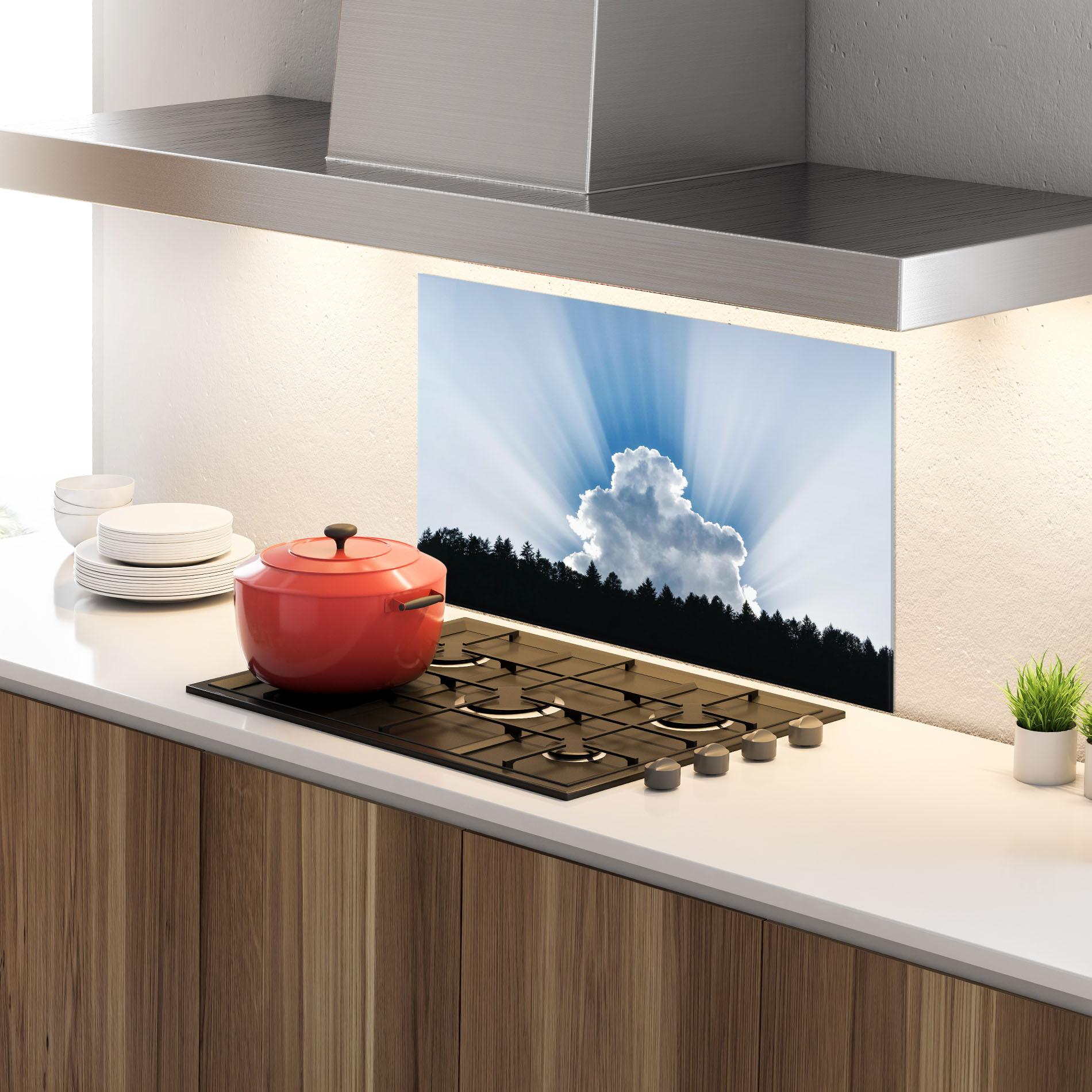 Panou Sticla Bucatarie Big White Cloud Light mockup 4