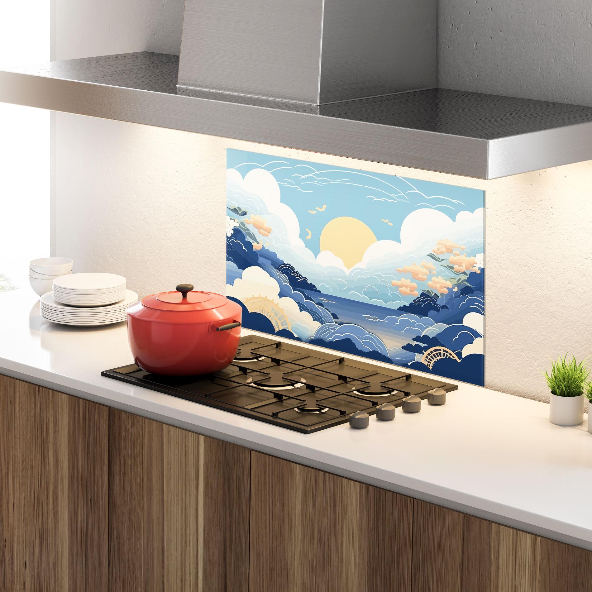 Panou Sticla Bucatarie Big White Clouds mockup 4