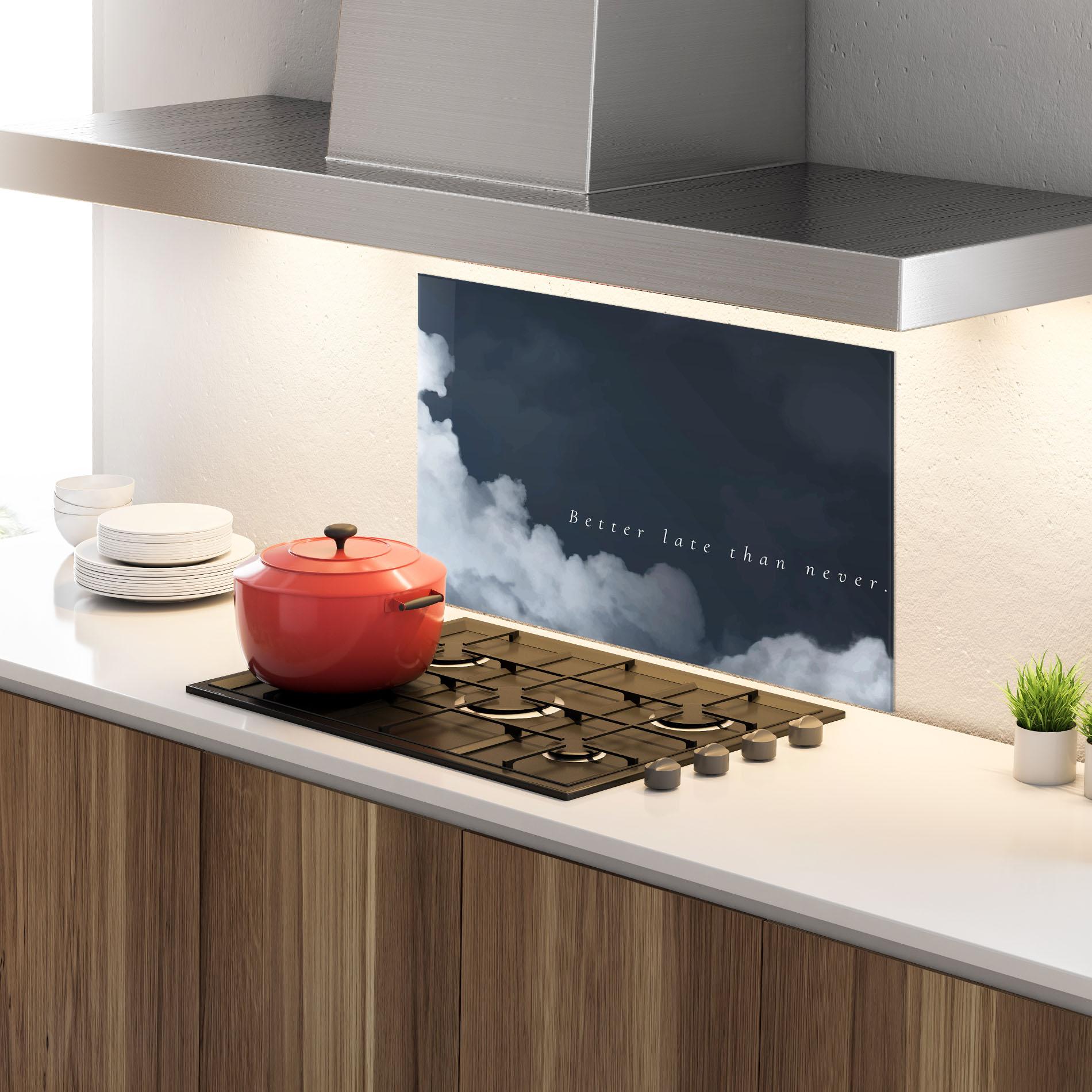 Panou Sticla Bucatarie Clouds Text Black mockup 4