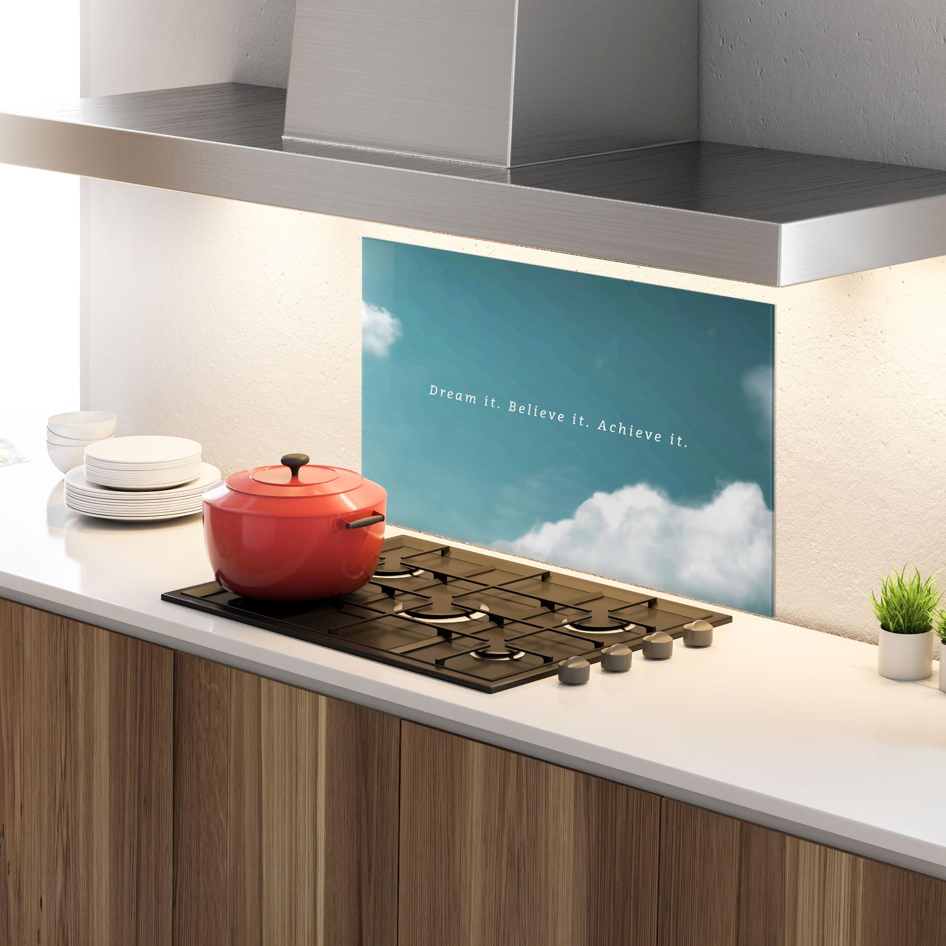 Panou Sticla Bucatarie Clouds Text Green mockup 4