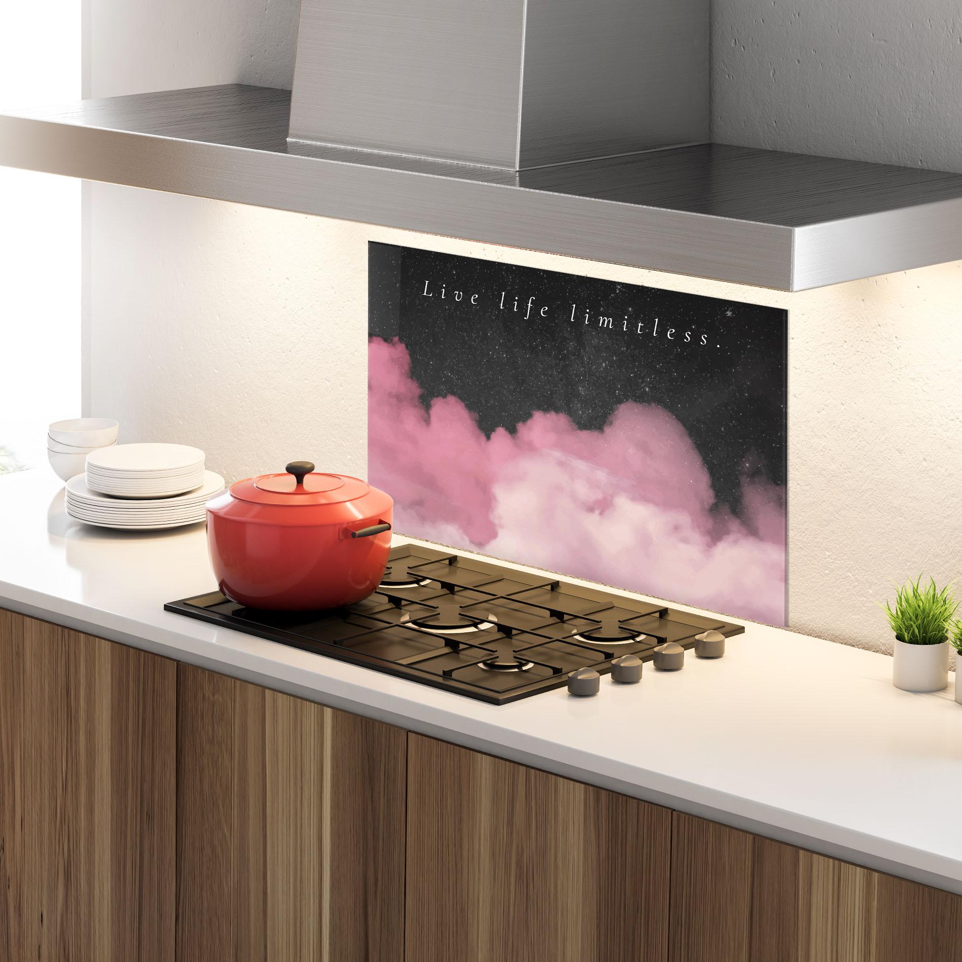 Panou Sticla Bucatarie Clouds Text Pink mockup 4