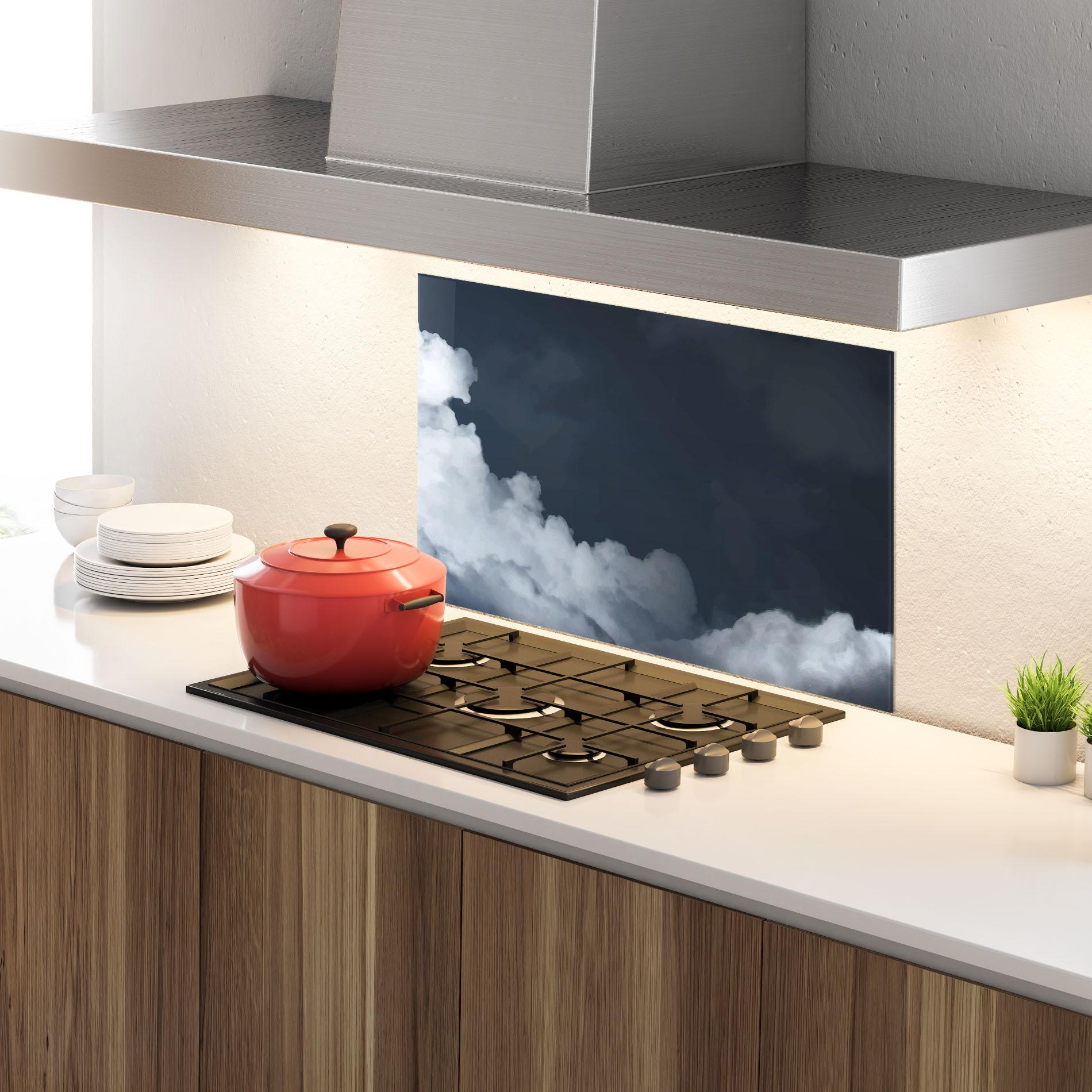 Panou Sticla Bucatarie Clouds Watercolor Black mockup 4