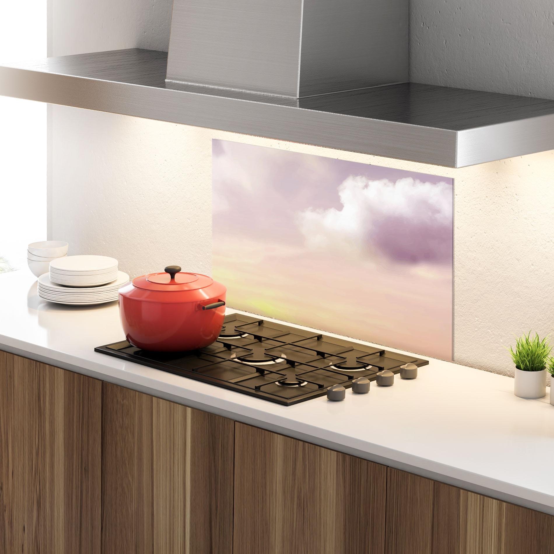 Panou Sticla Bucatarie Clouds Watercolor Cream mockup 4