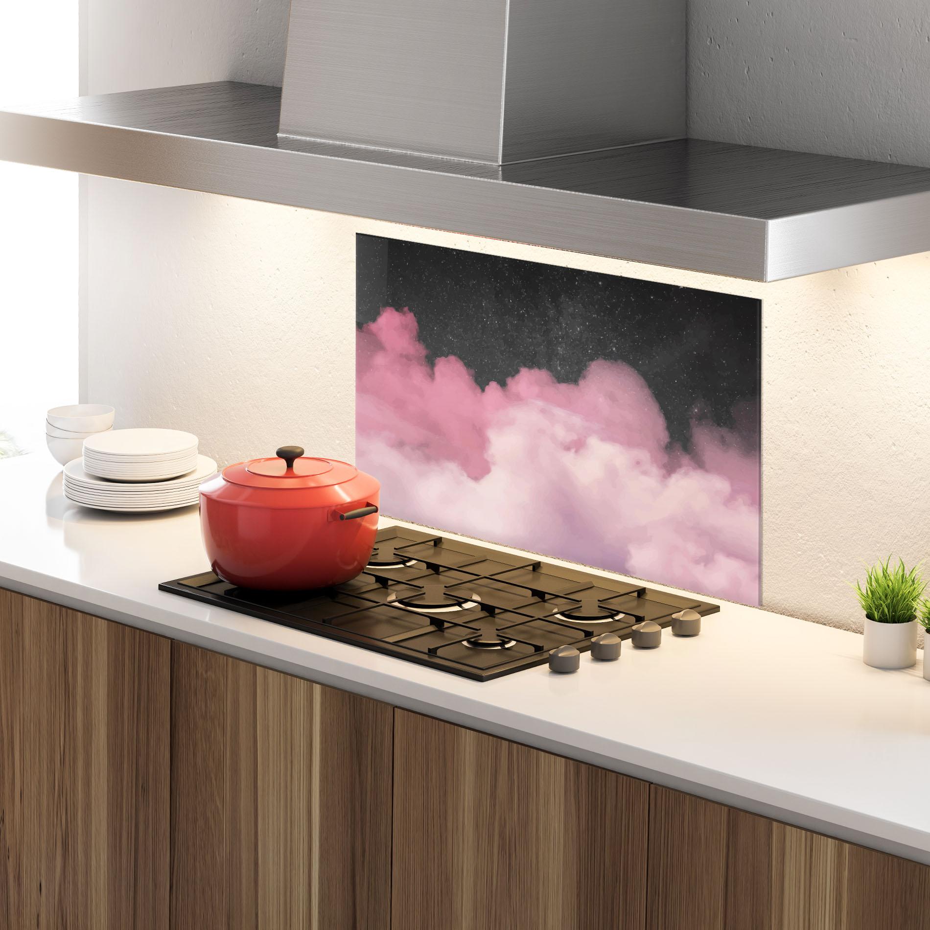 Panou Sticla Bucatarie Clouds Watercolor Purple mockup 4