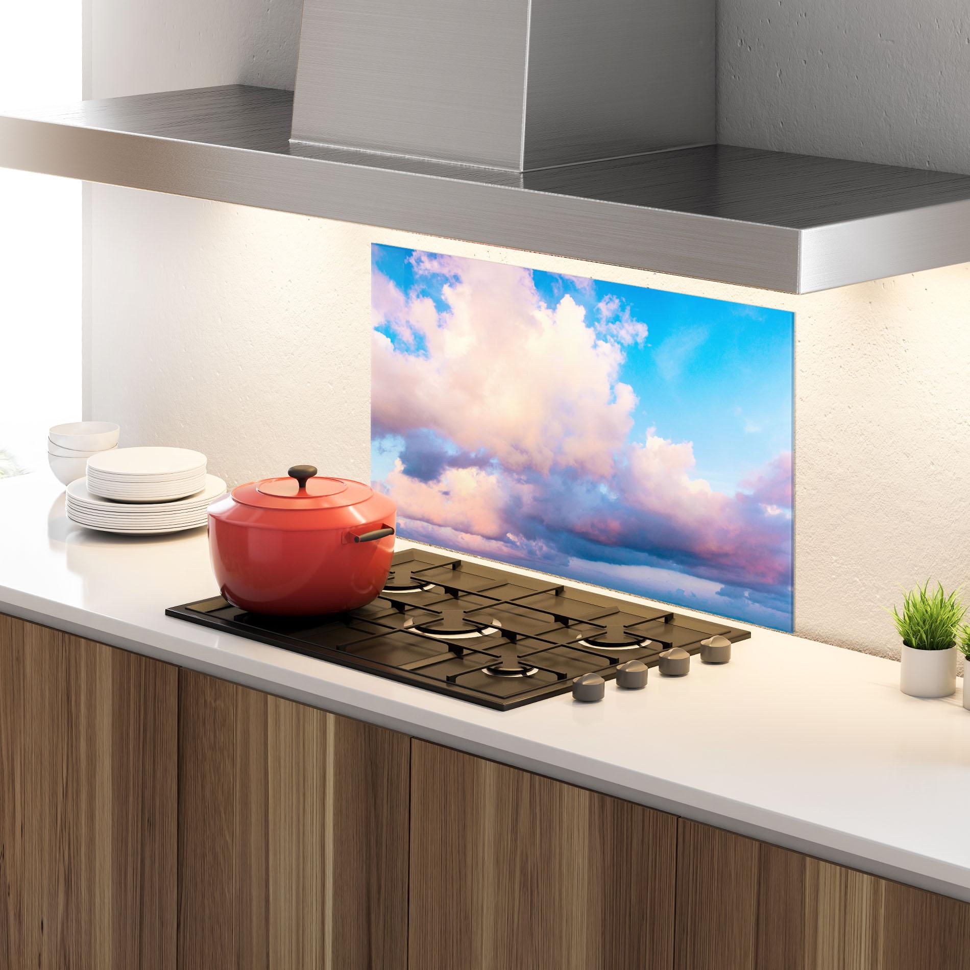 Panou Sticla Bucatarie Dreamy Pink Clouds mockup 4