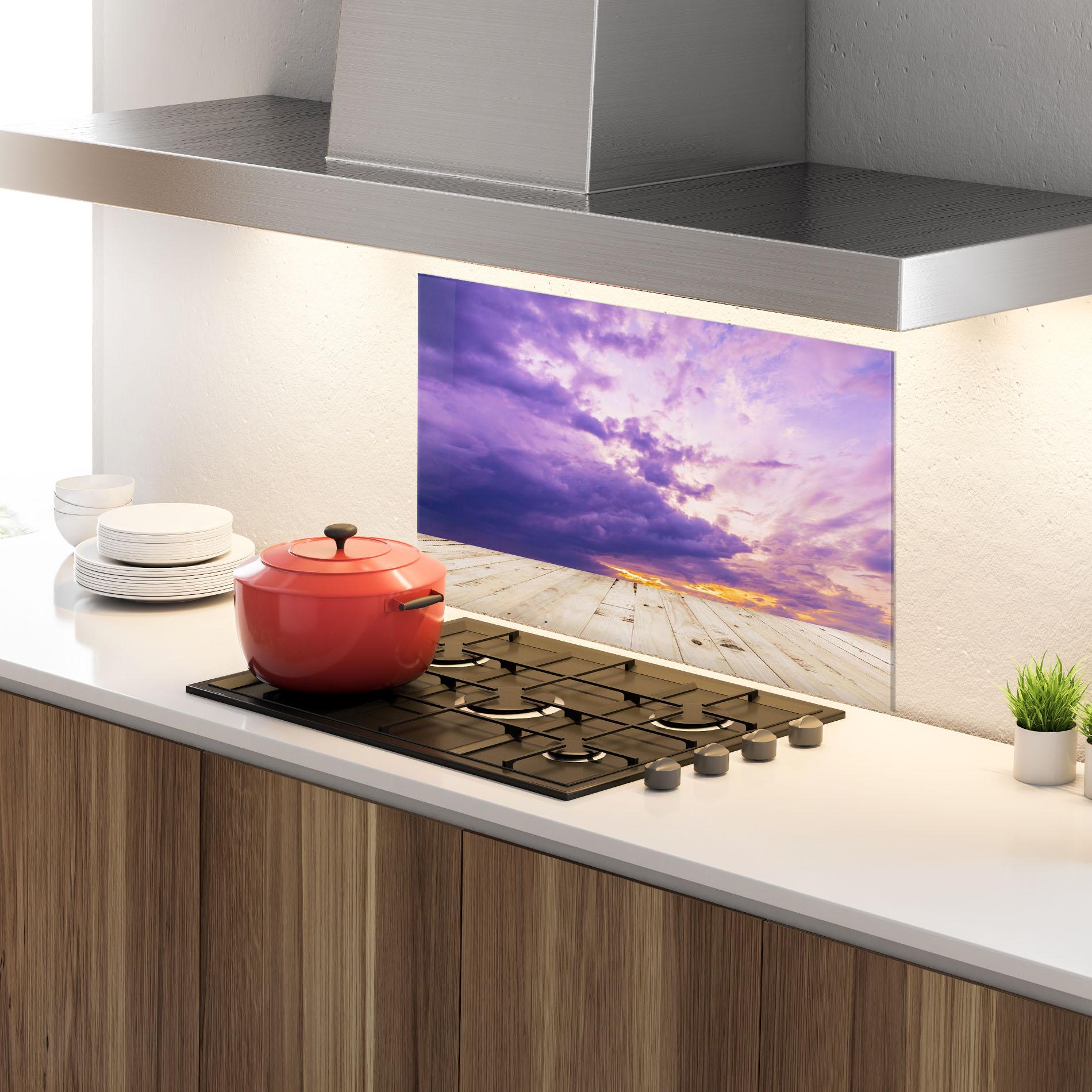 Panou Sticla Bucatarie Wood Table Clouds mockup 4