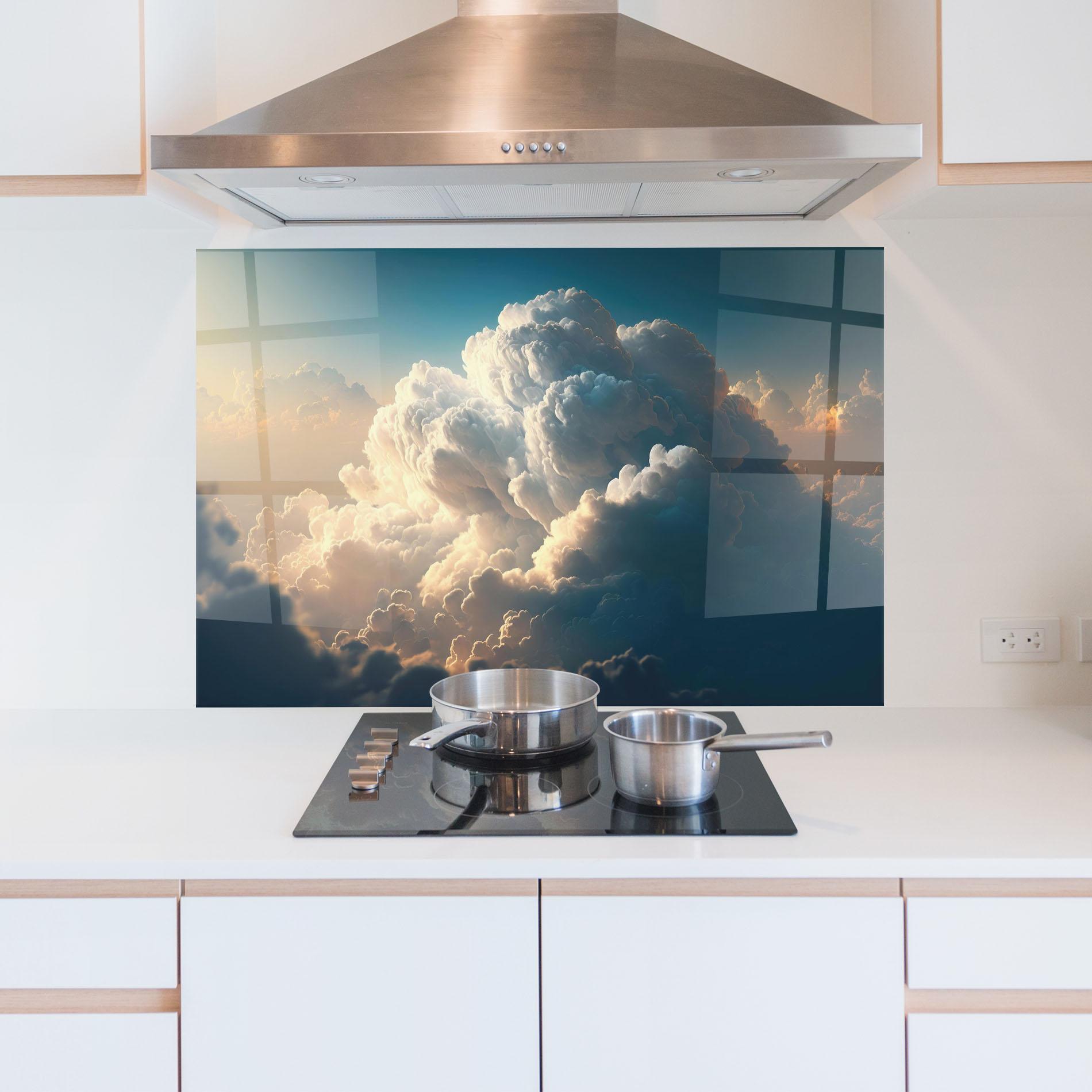 Panou Sticla Bucatarie Big Puffy Clouds mockup 5