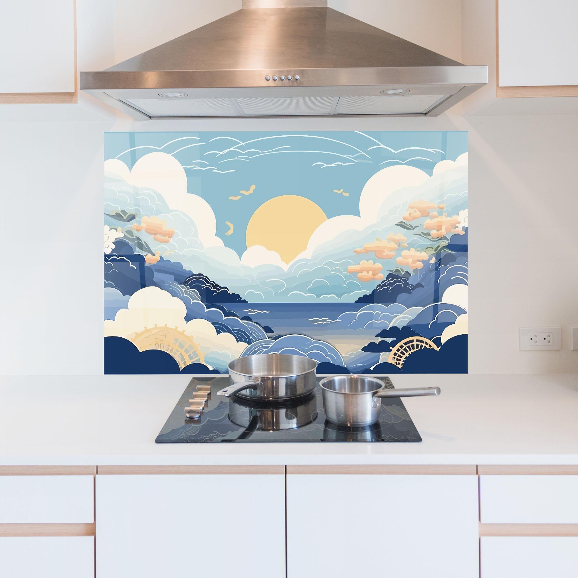 Panou Sticla Bucatarie Big White Clouds mockup 5