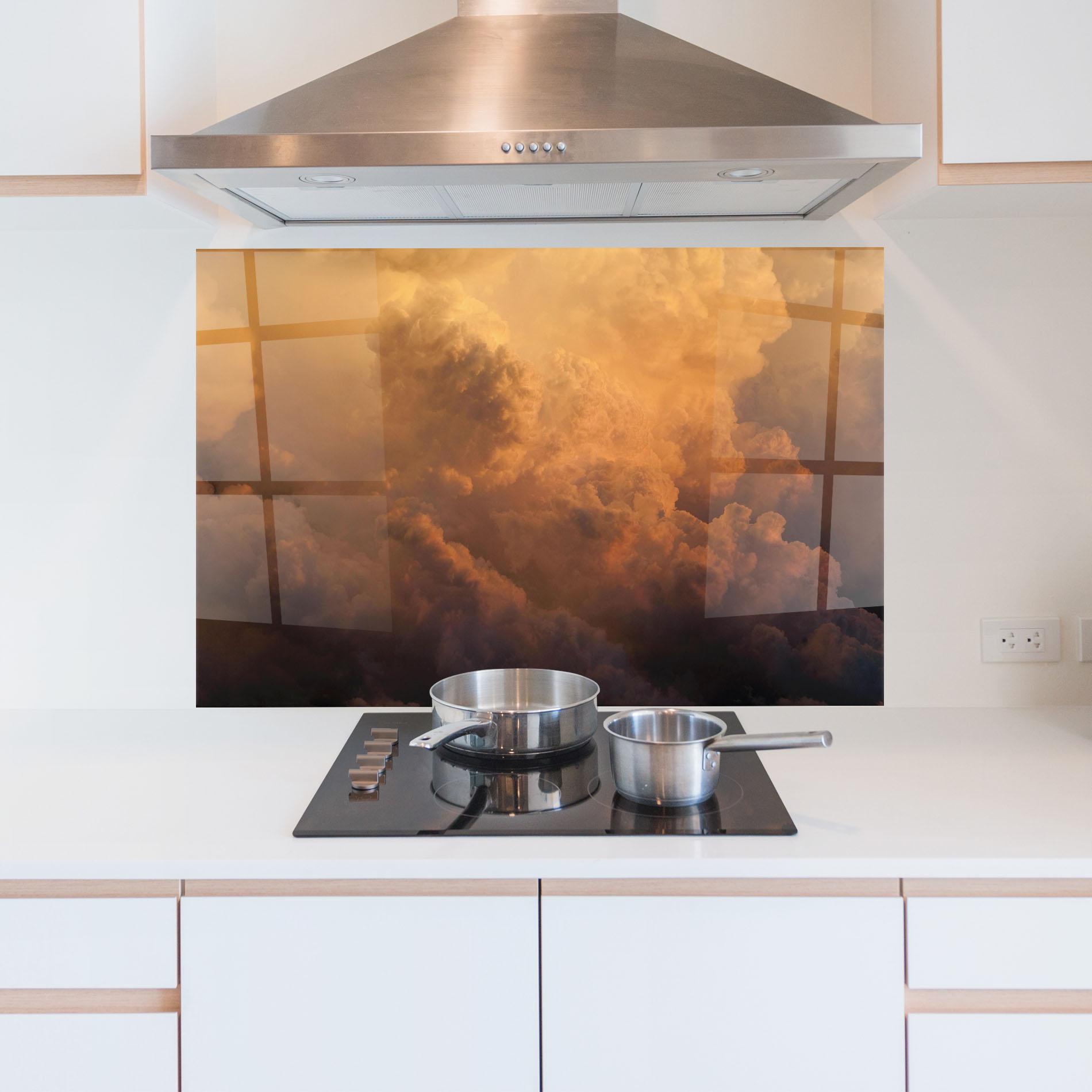 Panou Sticla Bucatarie Brown Orange Clouds mockup 5