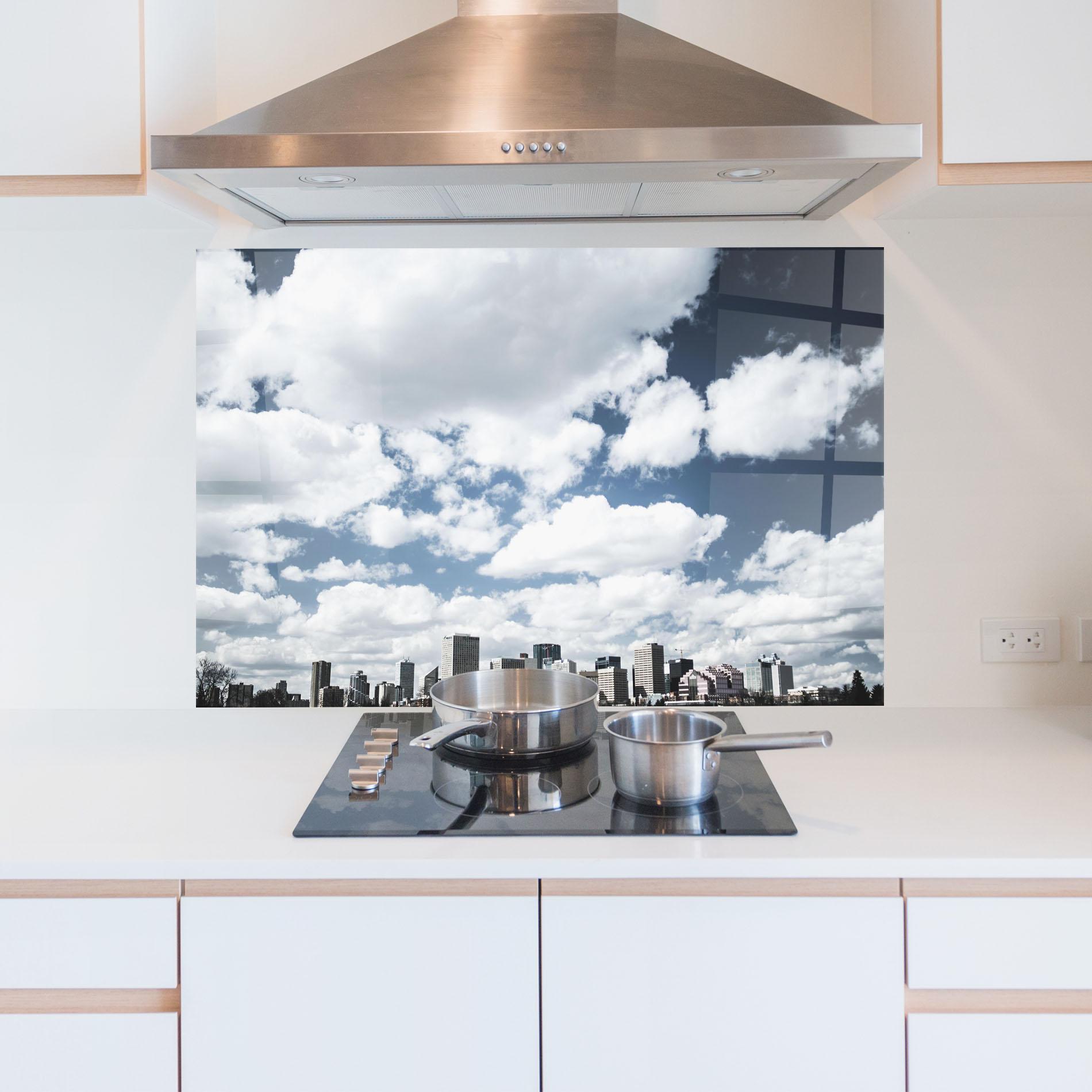 Panou Sticla Bucatarie Clouds Over City mockup 5