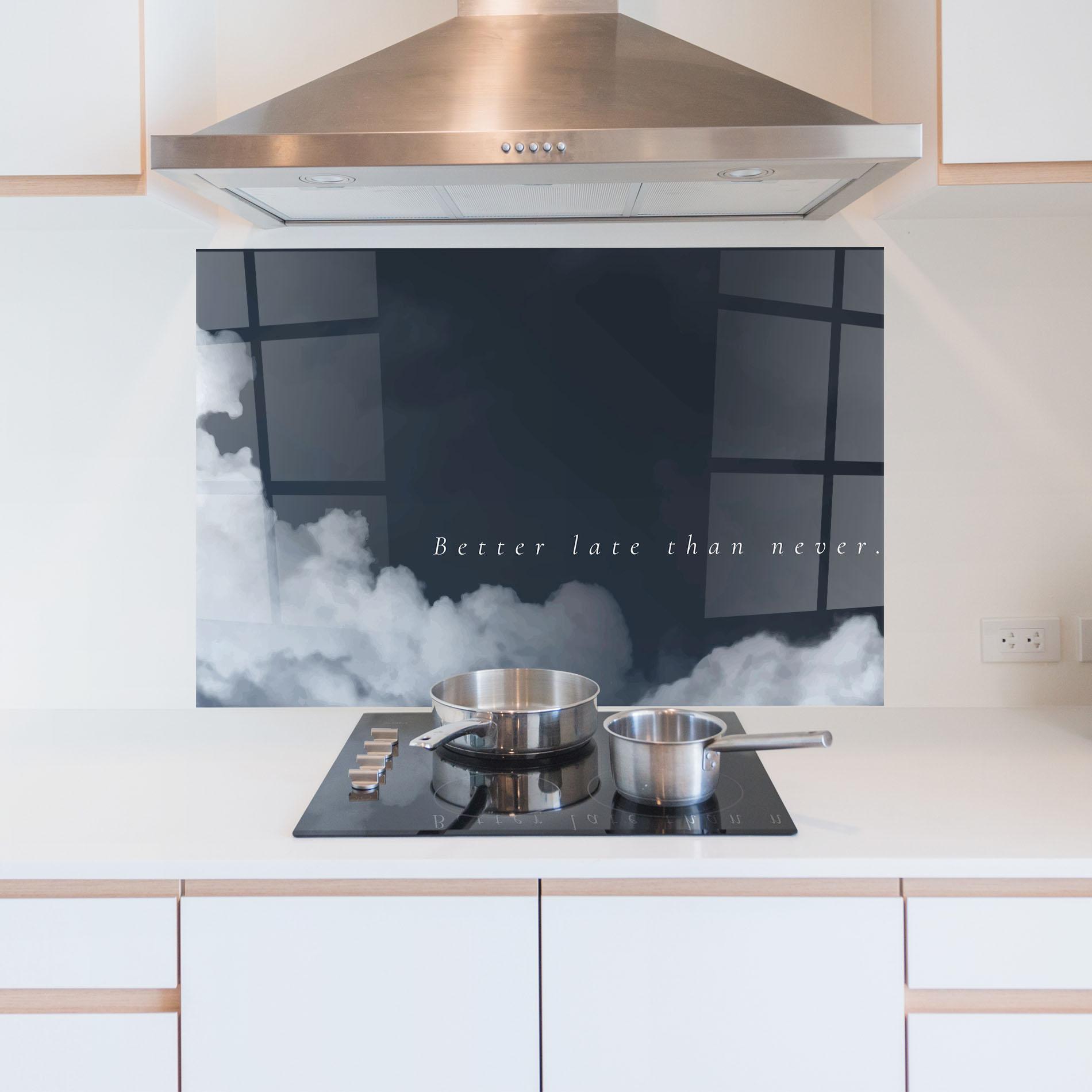 Panou Sticla Bucatarie Clouds Text Black mockup 5