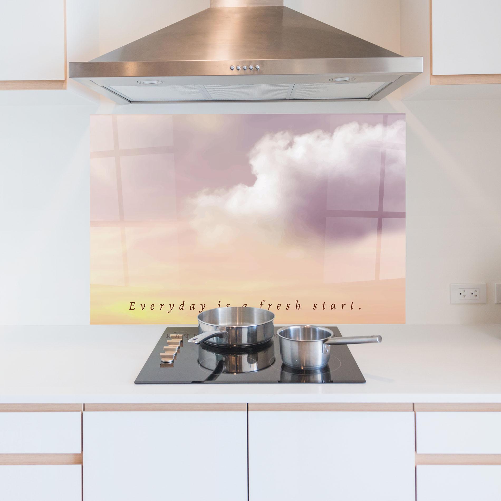 Panou Sticla Bucatarie Clouds Text Cream mockup 5