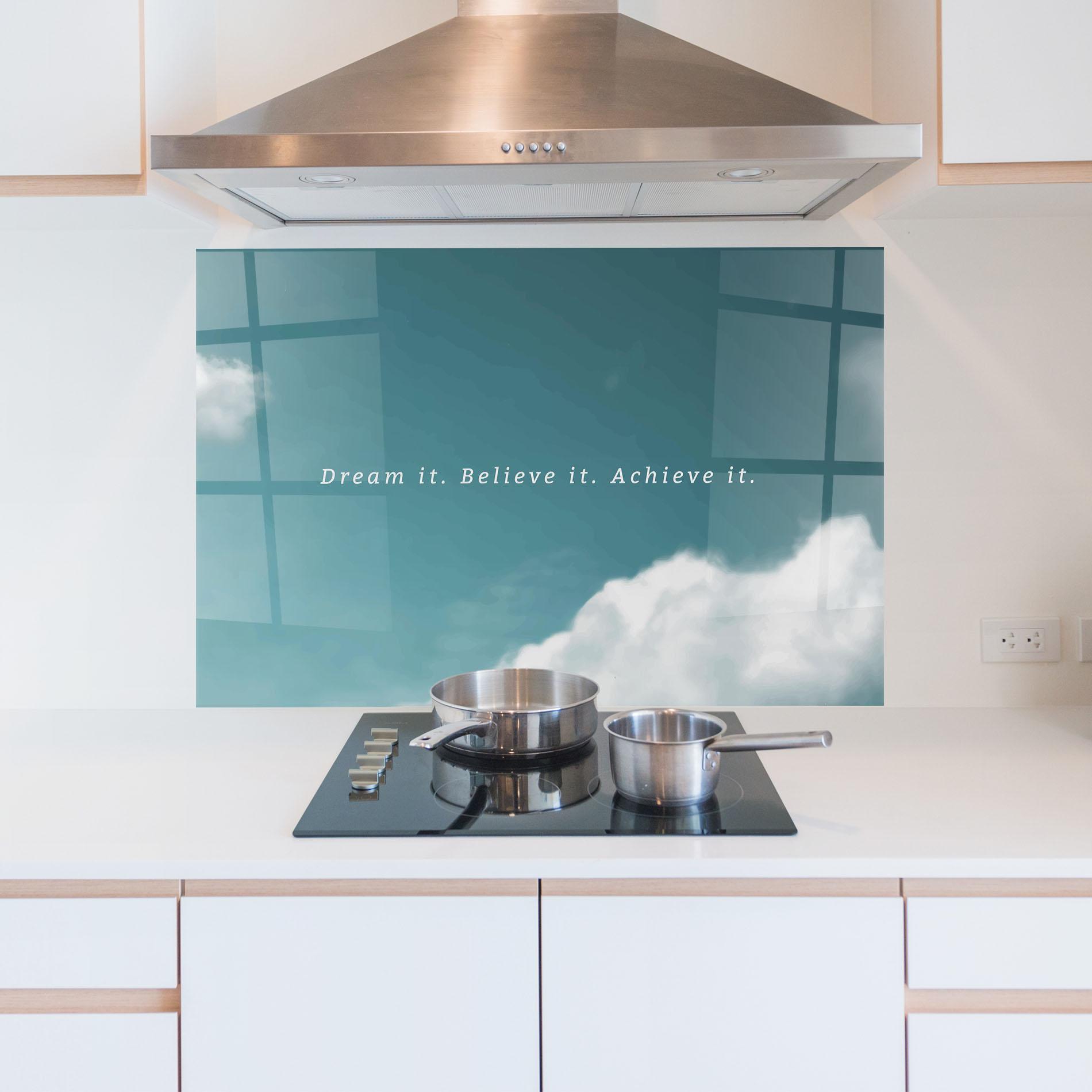 Panou Sticla Bucatarie Clouds Text Green mockup 5