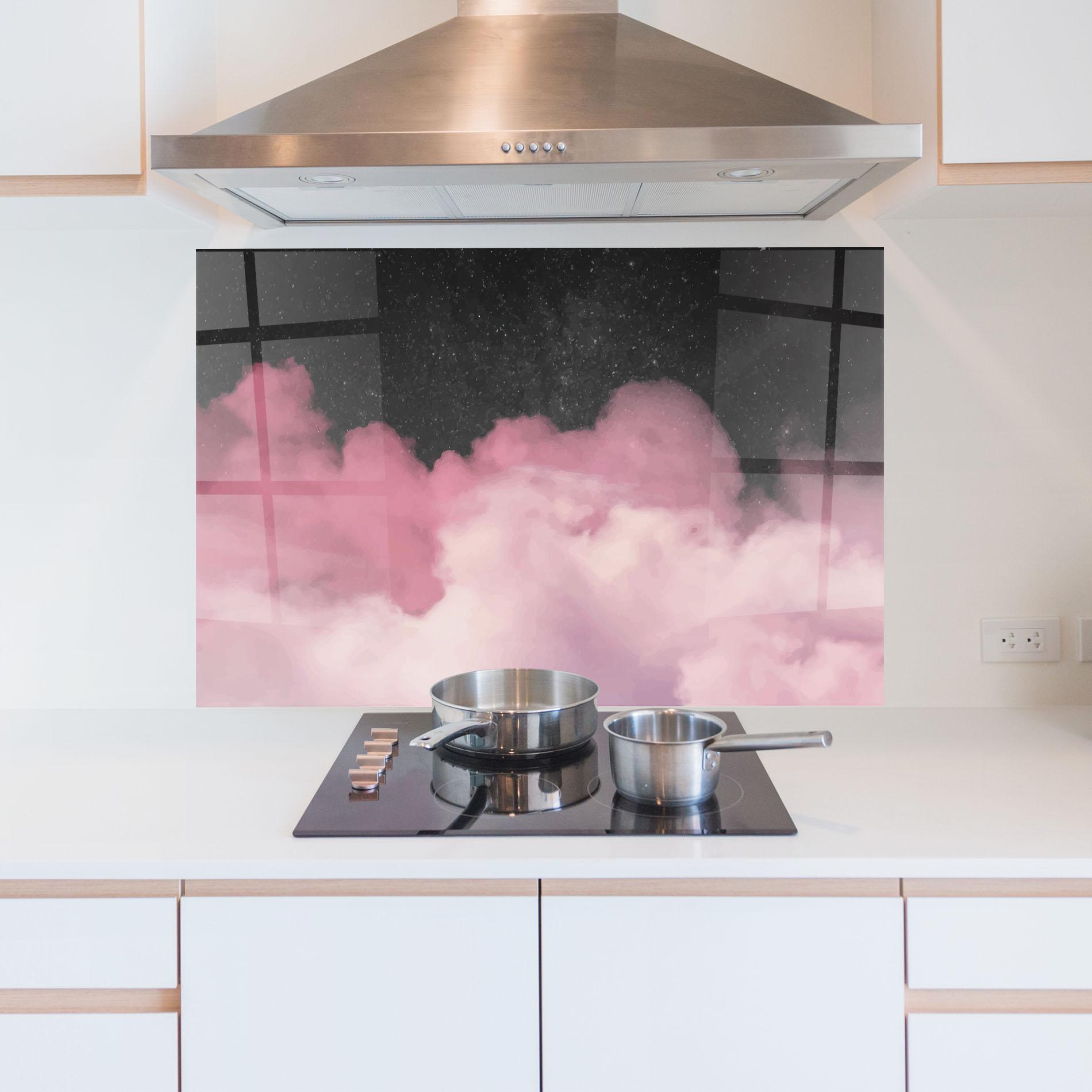 Panou Sticla Bucatarie Clouds Watercolor Purple mockup 5
