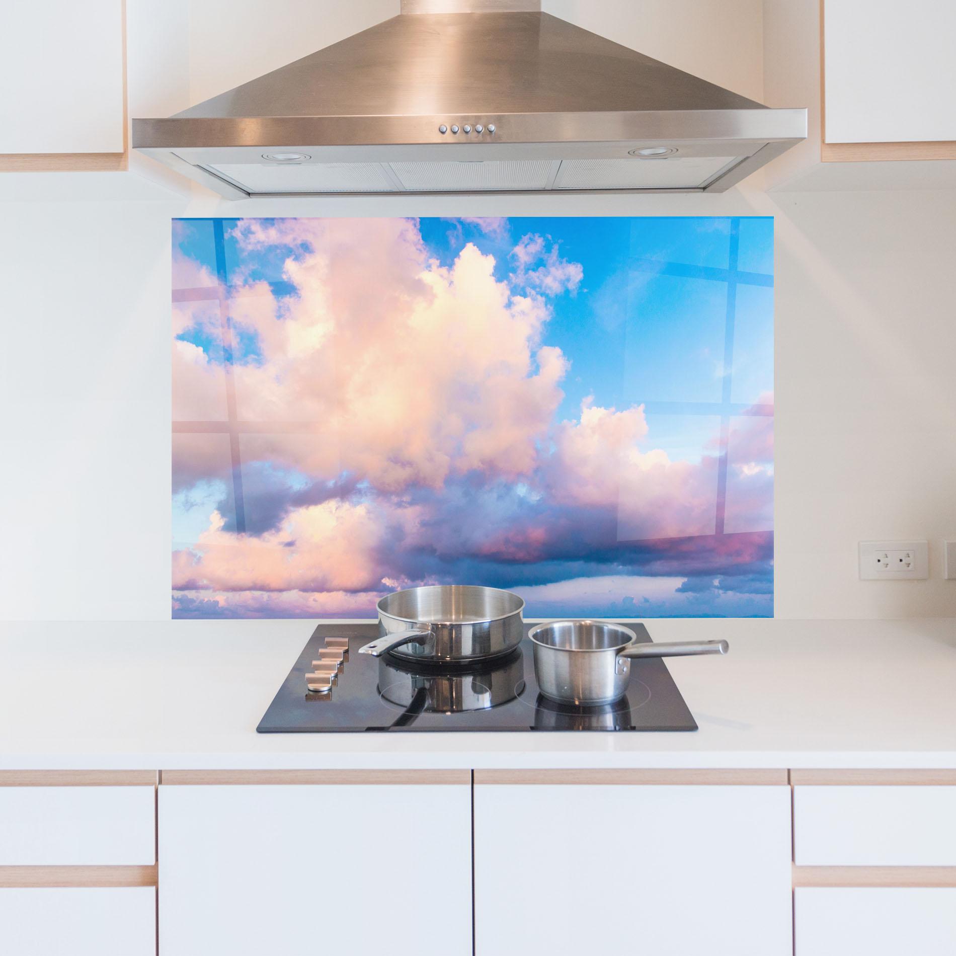 Panou Sticla Bucatarie Dreamy Pink Clouds mockup 5