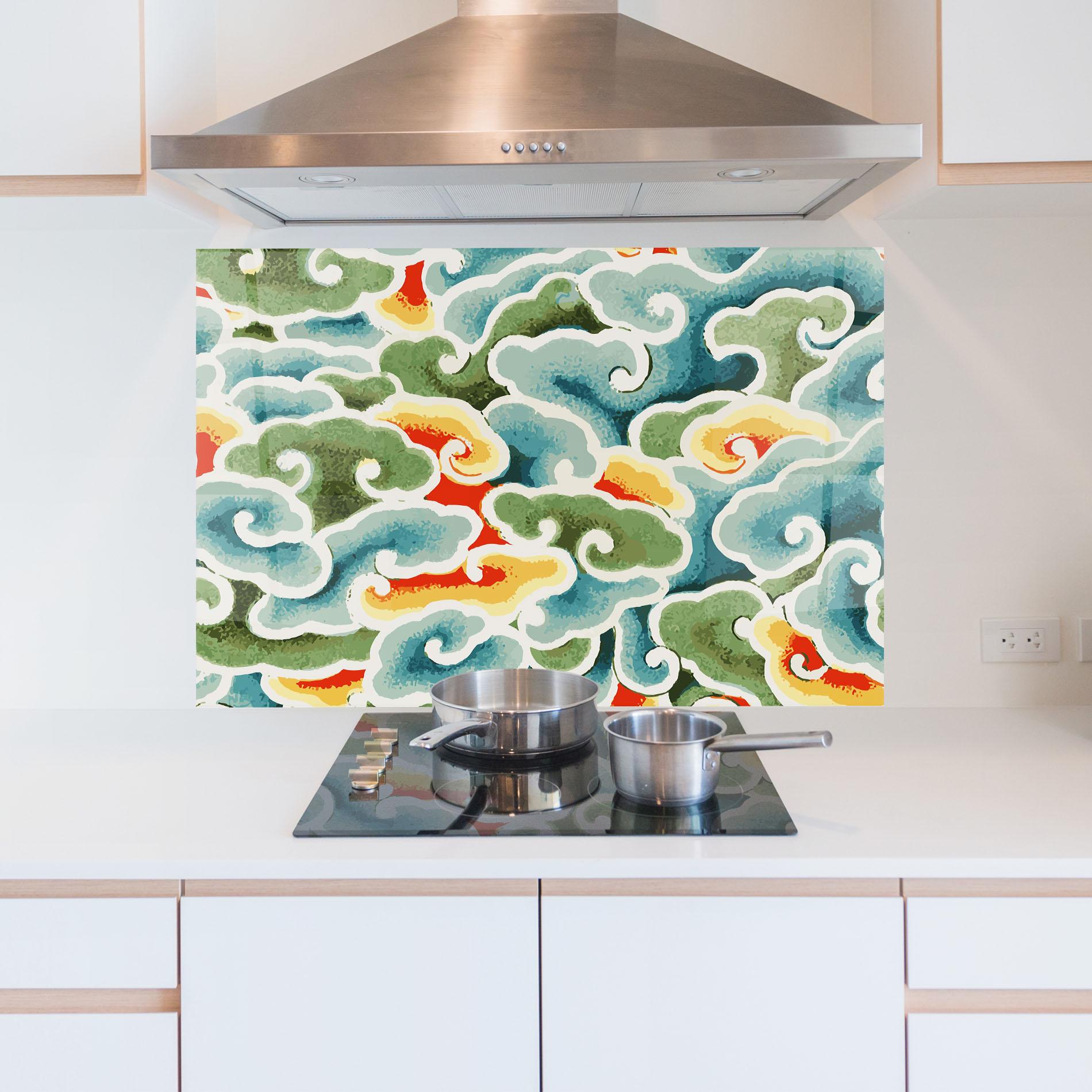 Panou Sticla Bucatarie Green Blue Clouds mockup 5