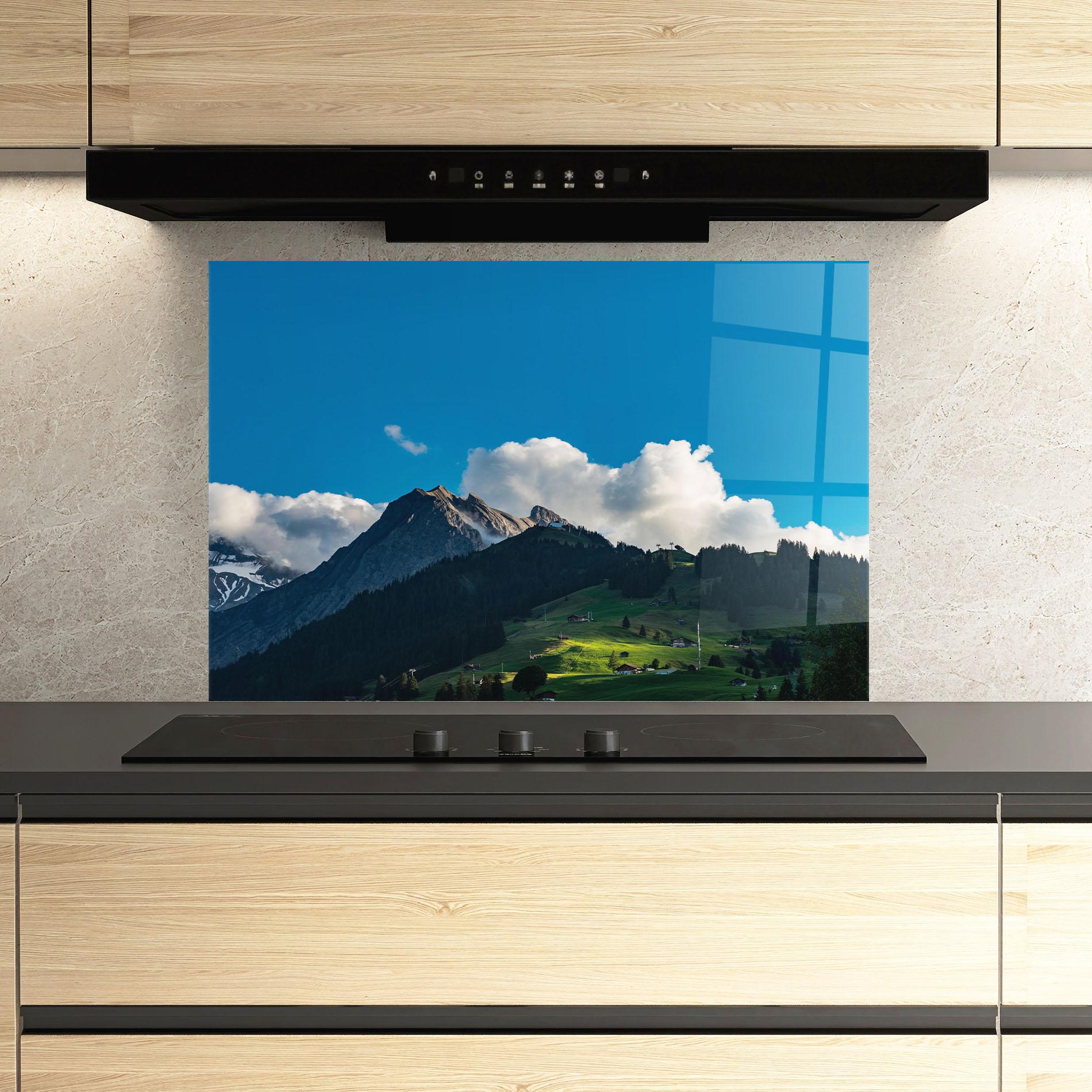 Panou Sticla Bucatarie Beautiful Mountain Cloud View mockup 3