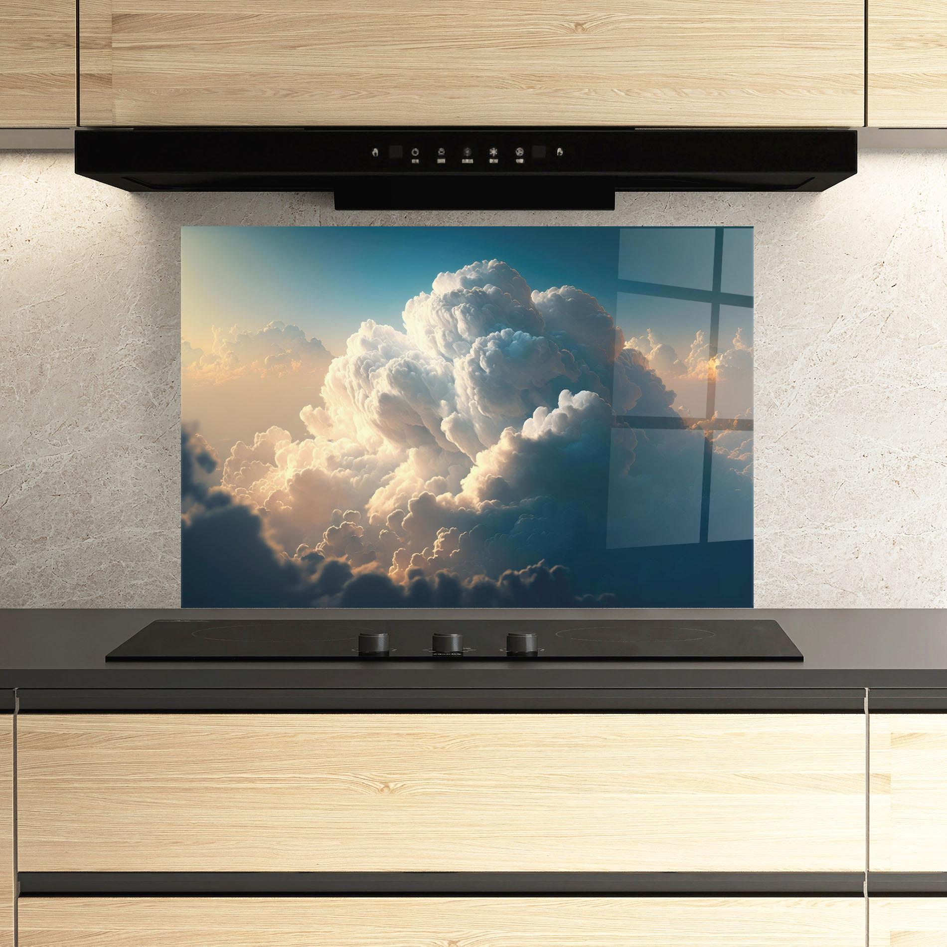 Panou Sticla Bucatarie Big Puffy Clouds mockup 3